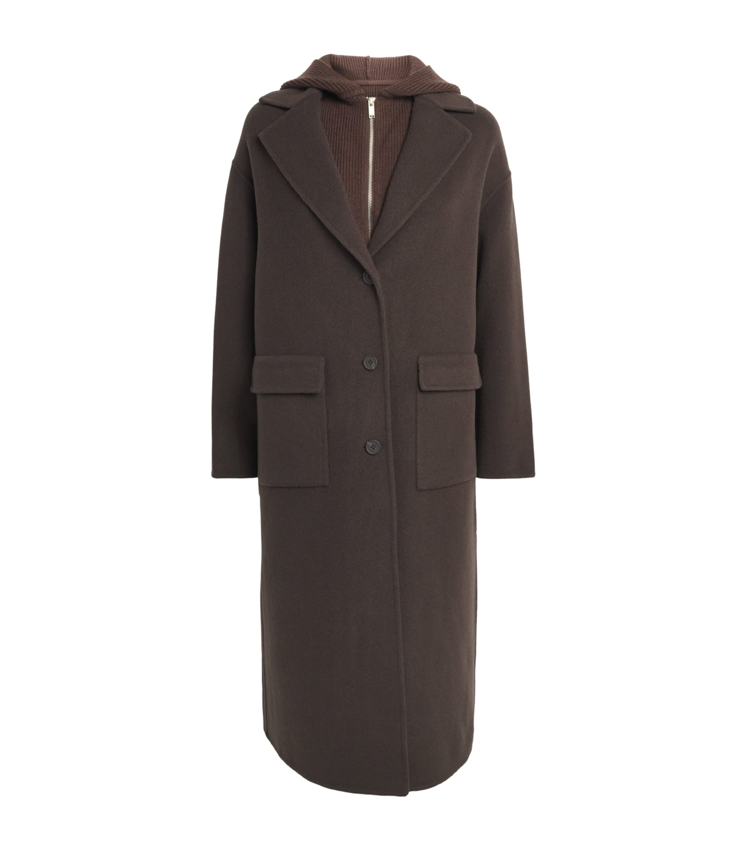 Claudie Pierlot Womens Wool-Blend Tailored Hooded Coat Brown