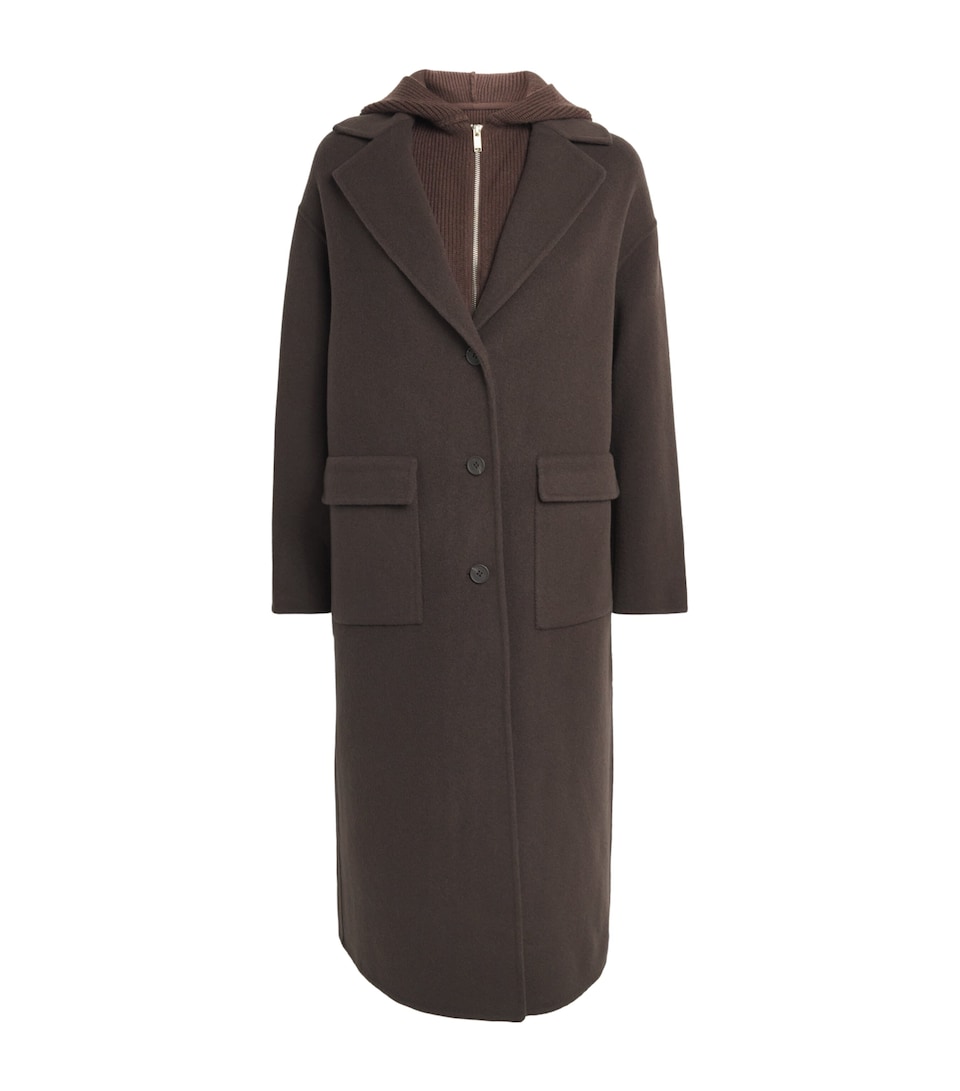 Claudie Pierlot Womens Wool-Blend Tailored Hooded Coat Brown