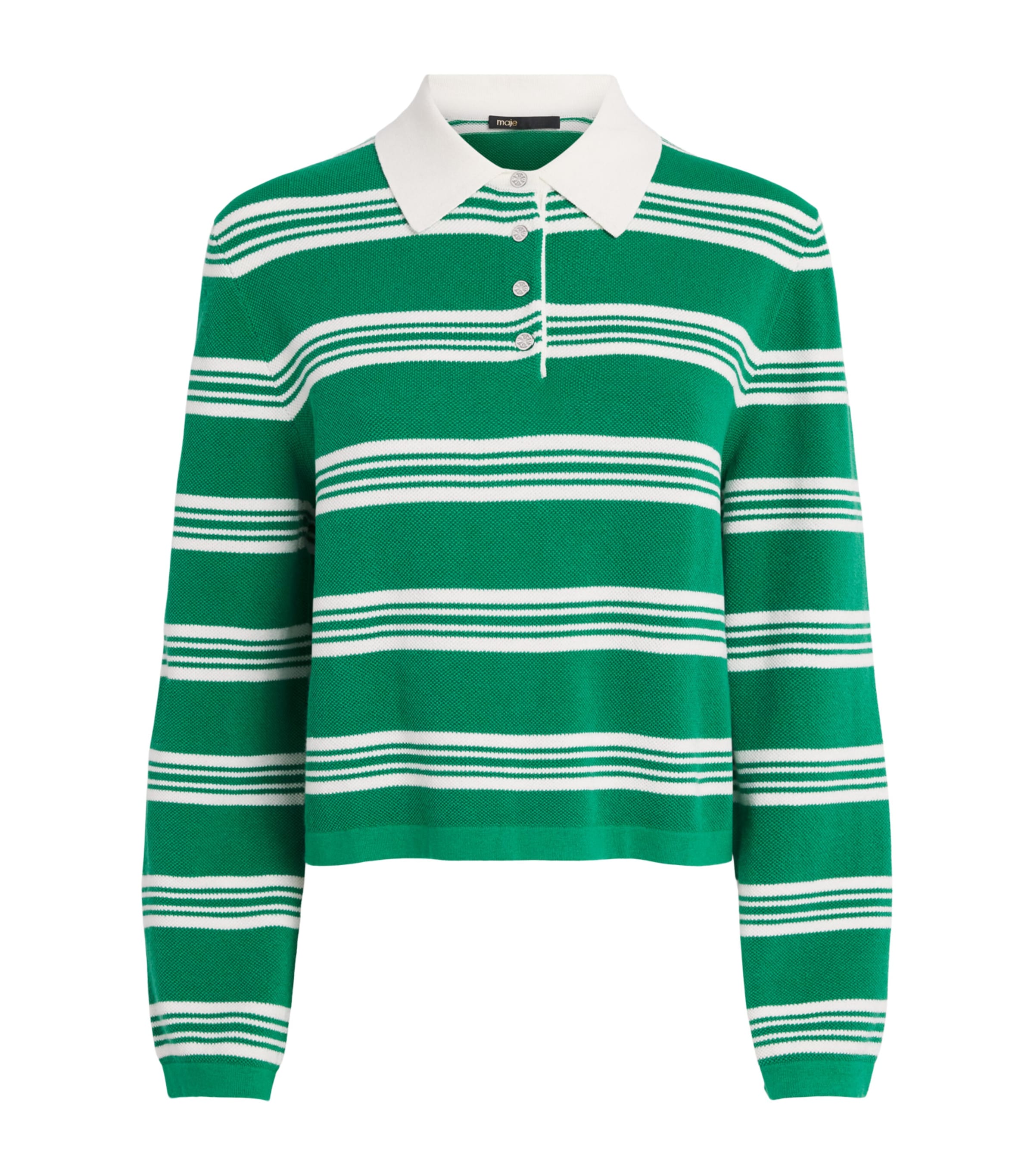 Maje Womens Cotton-Blend Stripe Polo Sweater Green