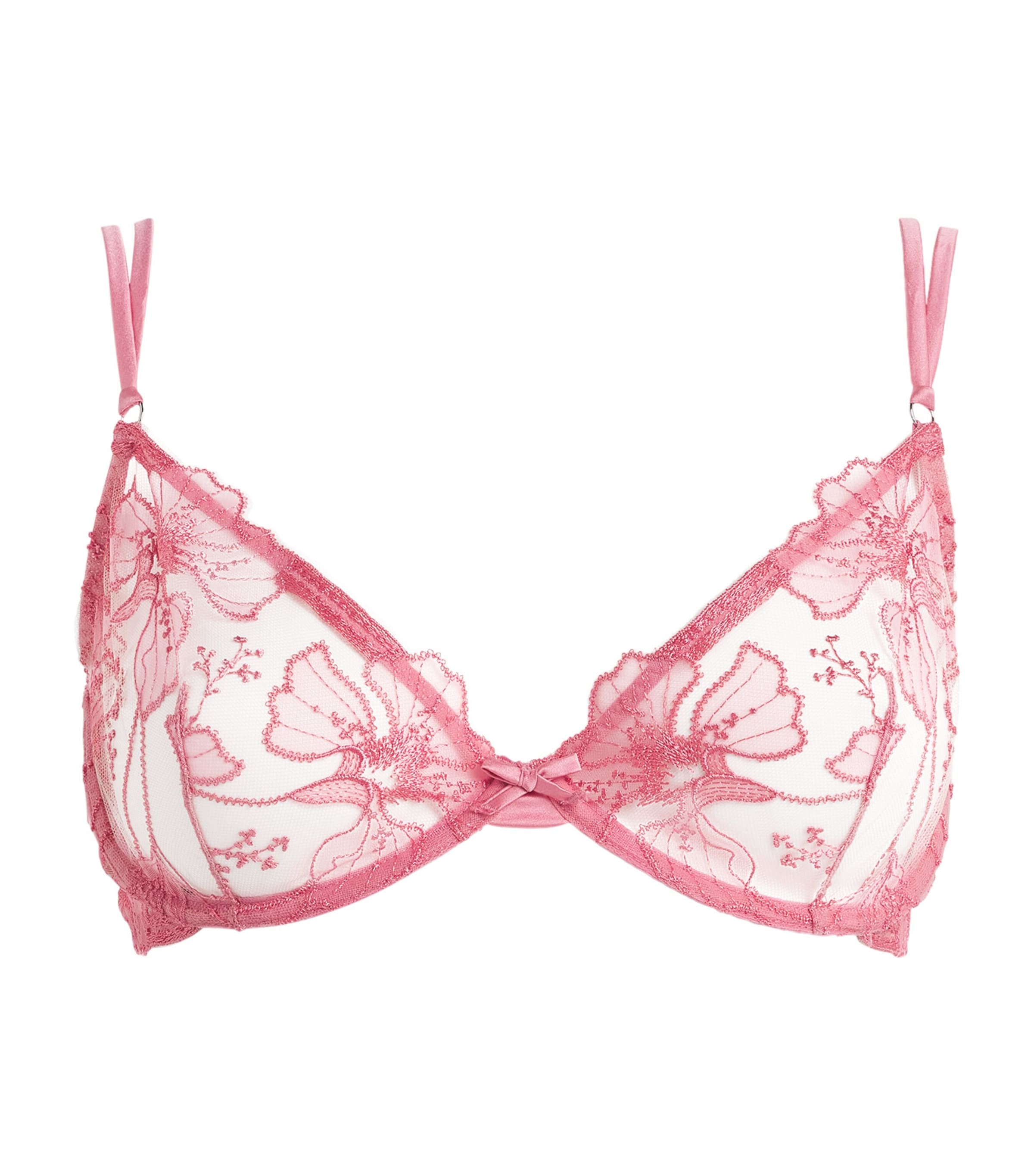 Fleur Du Mal Womens Embroidered Harper Demi Bra Pink Cadil