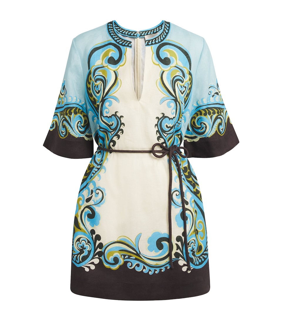 ALEMAIS Womens Linen Printed Natalia Mini Dress Cream