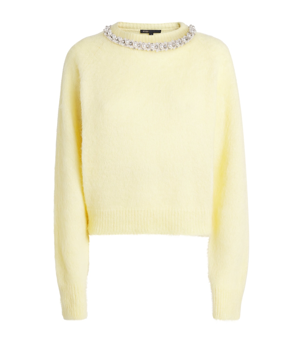 Maje Womens Removable Jewel-Collar Sweater Pale Yellow