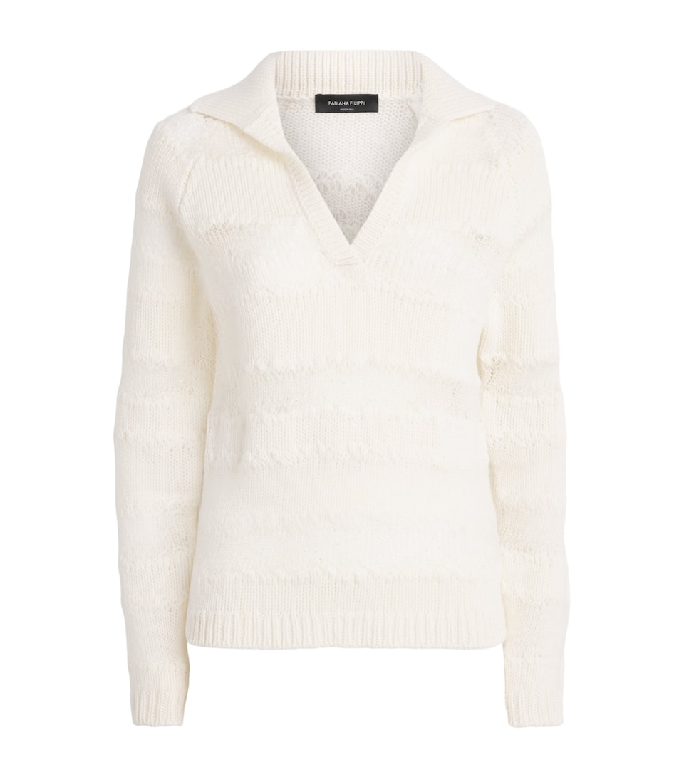 Fabiana Filippi Womens Merino Wool-Blend Polo Sweater Rafia