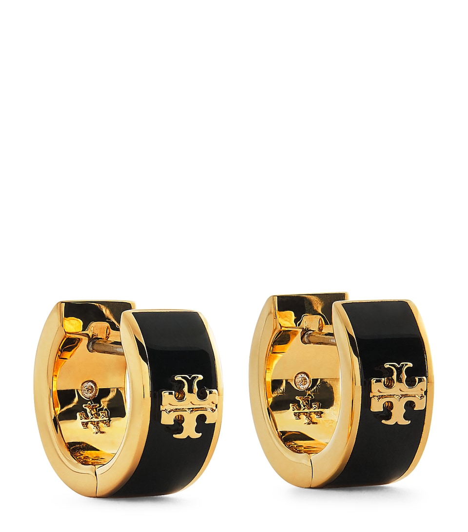 Tory Burch Gold-Plated Enamel Icon Huggie Earrings Tory Gold/ Black