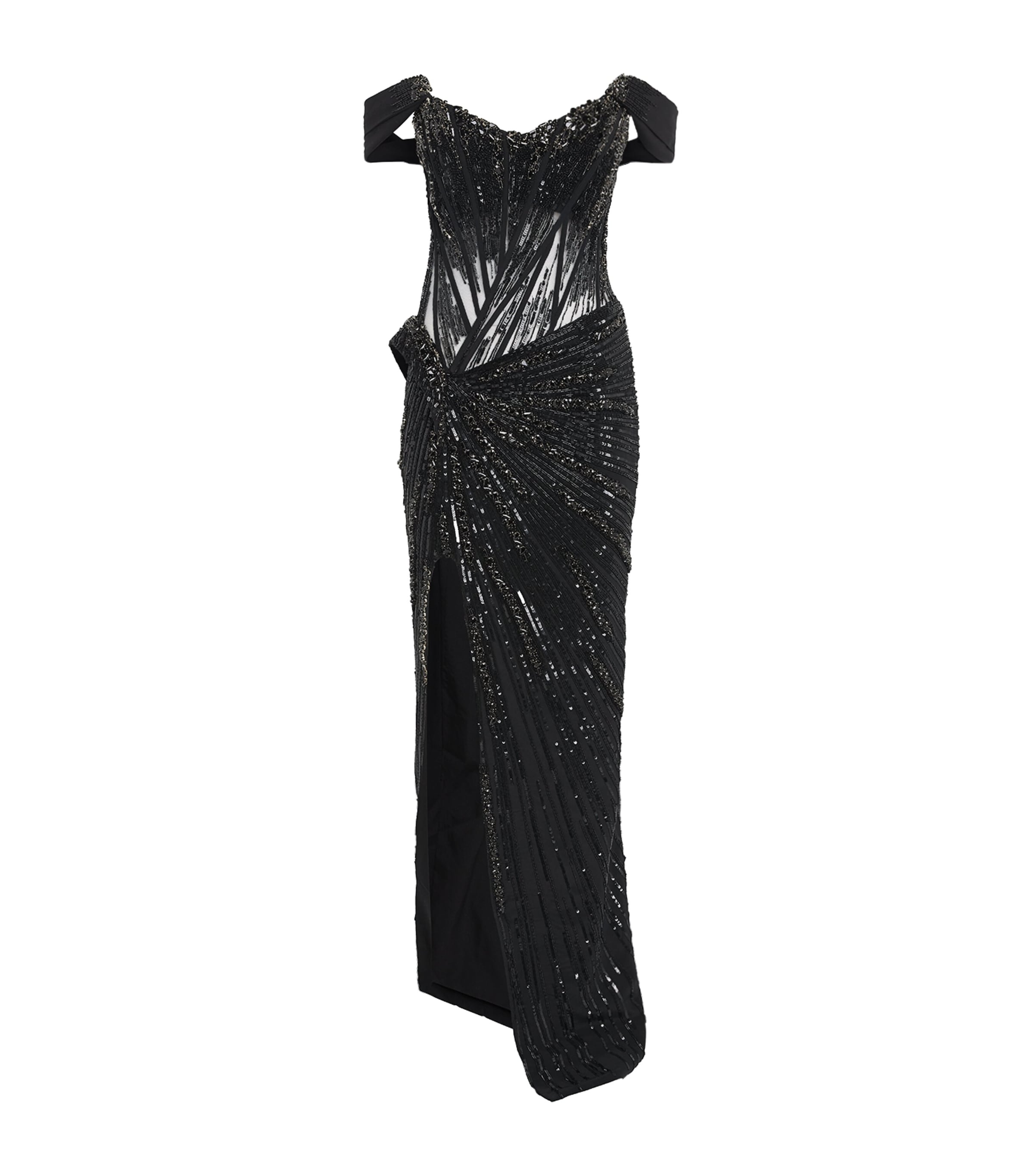 Gaurav Gupta Womens Off-The-Shoulder Obsidian Crest Gown Black
