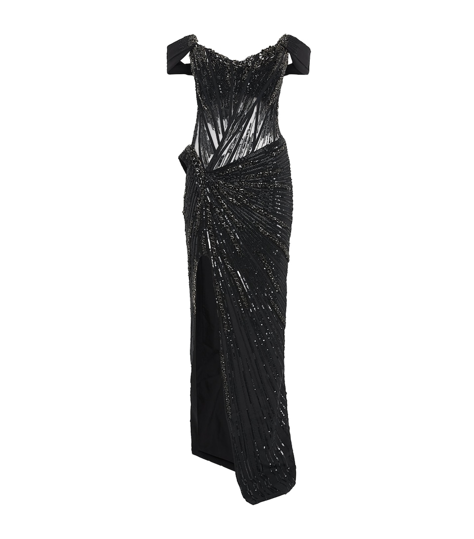 Gaurav Gupta Womens Off-The-Shoulder Obsidian Crest Gown Black