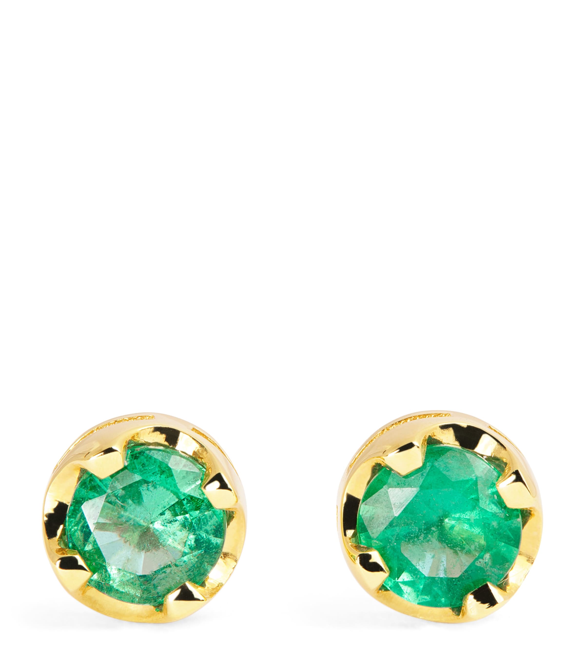 Medium Yellow Gold and Emerald Stud Earrings