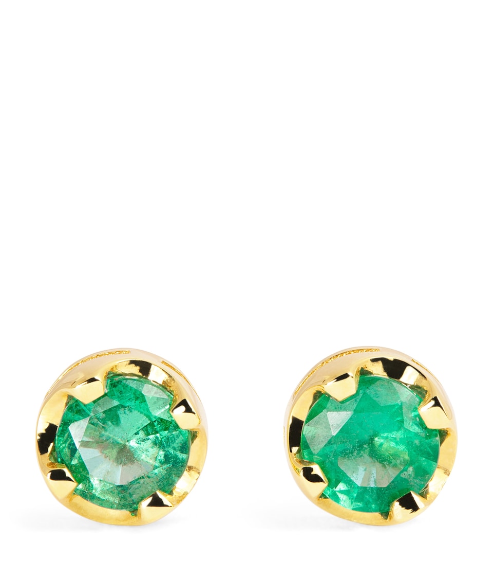 Medium Yellow Gold and Emerald Stud Earrings