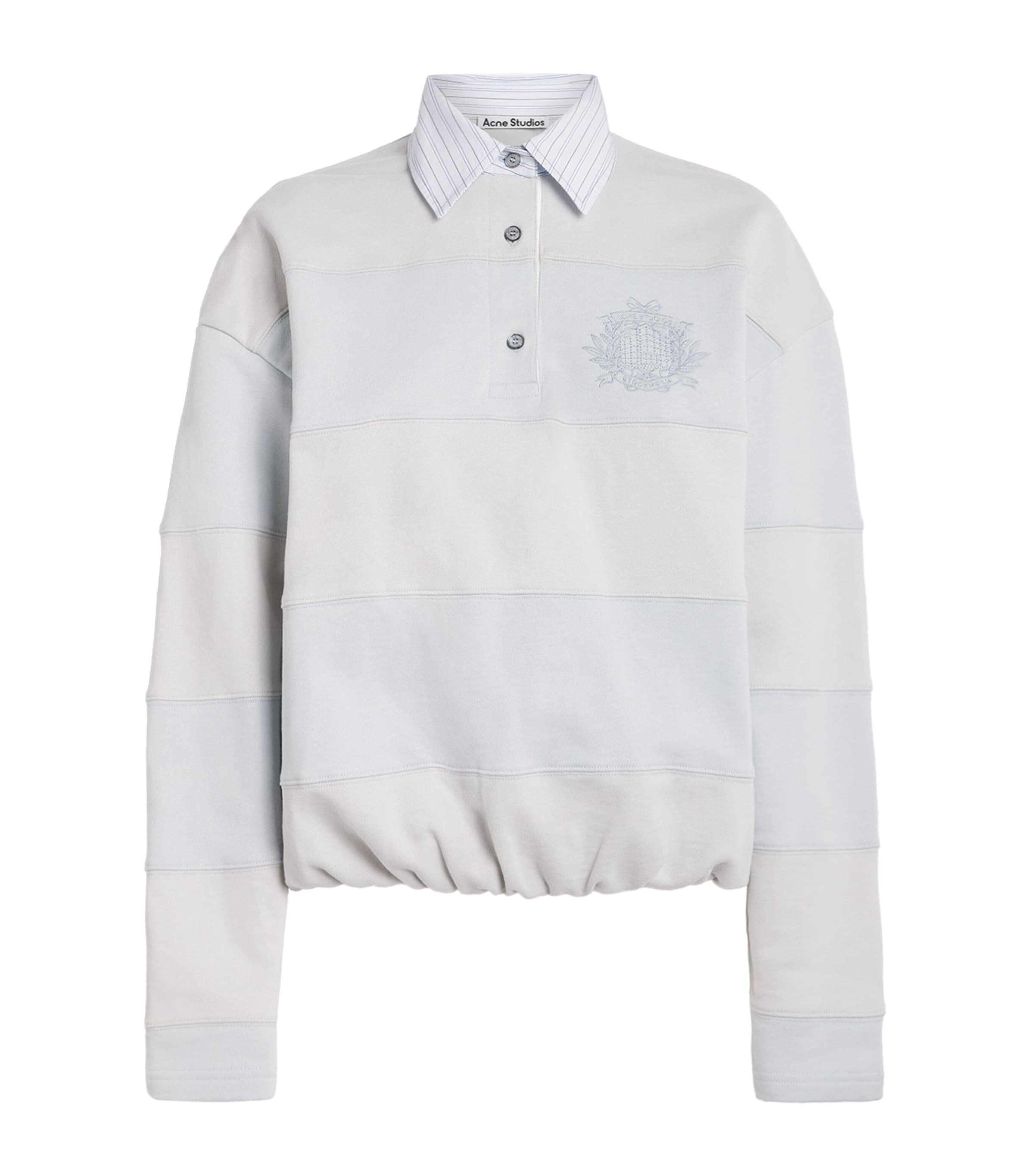 Acne Studios Womens Cotton Rugby Polo Sweatshirt Light Blue/grey