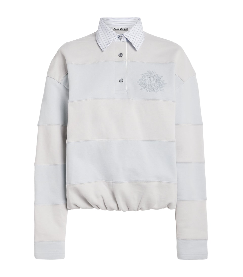 Acne Studios Womens Cotton Rugby Polo Sweatshirt Light Blue/grey