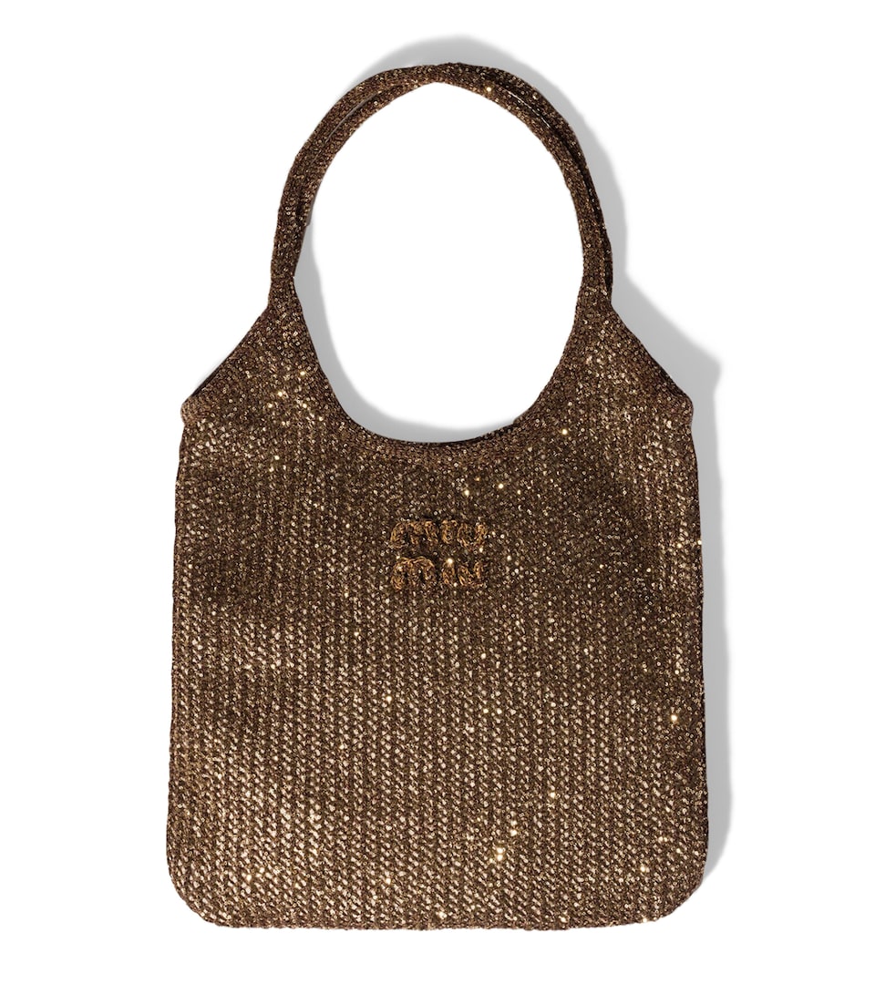 Miu Miu Mesh-Sequin Ivy Tote Bag Brown