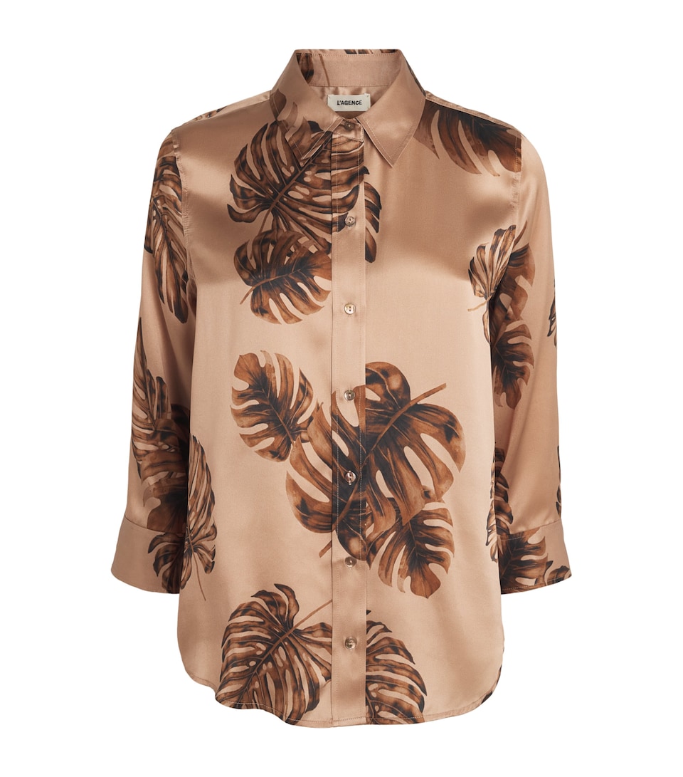 L'Agence Womens Satin Palm Leaf Dani Blouse Plms Hznt Mlt Lg Plm