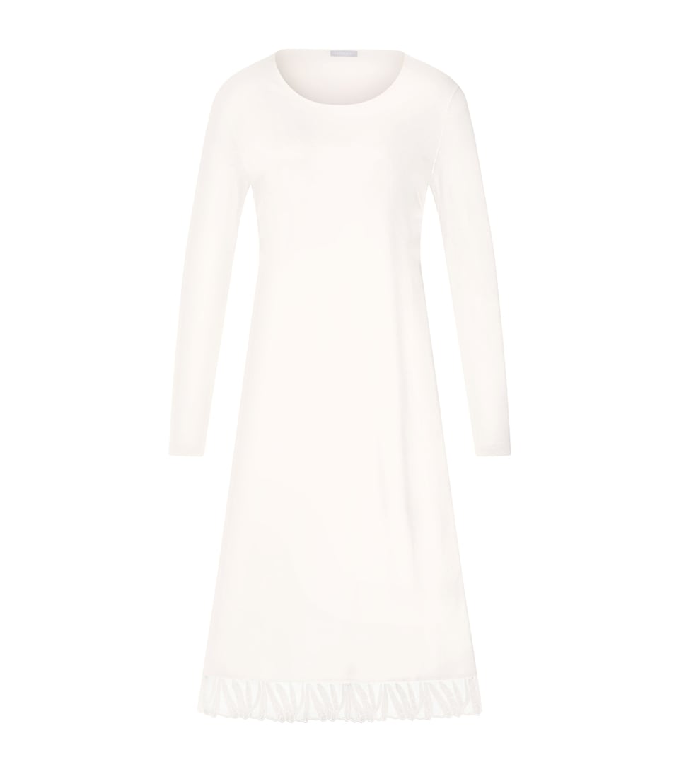 Hanro Womens Cotton Long-Sleeve Nightdress Off White