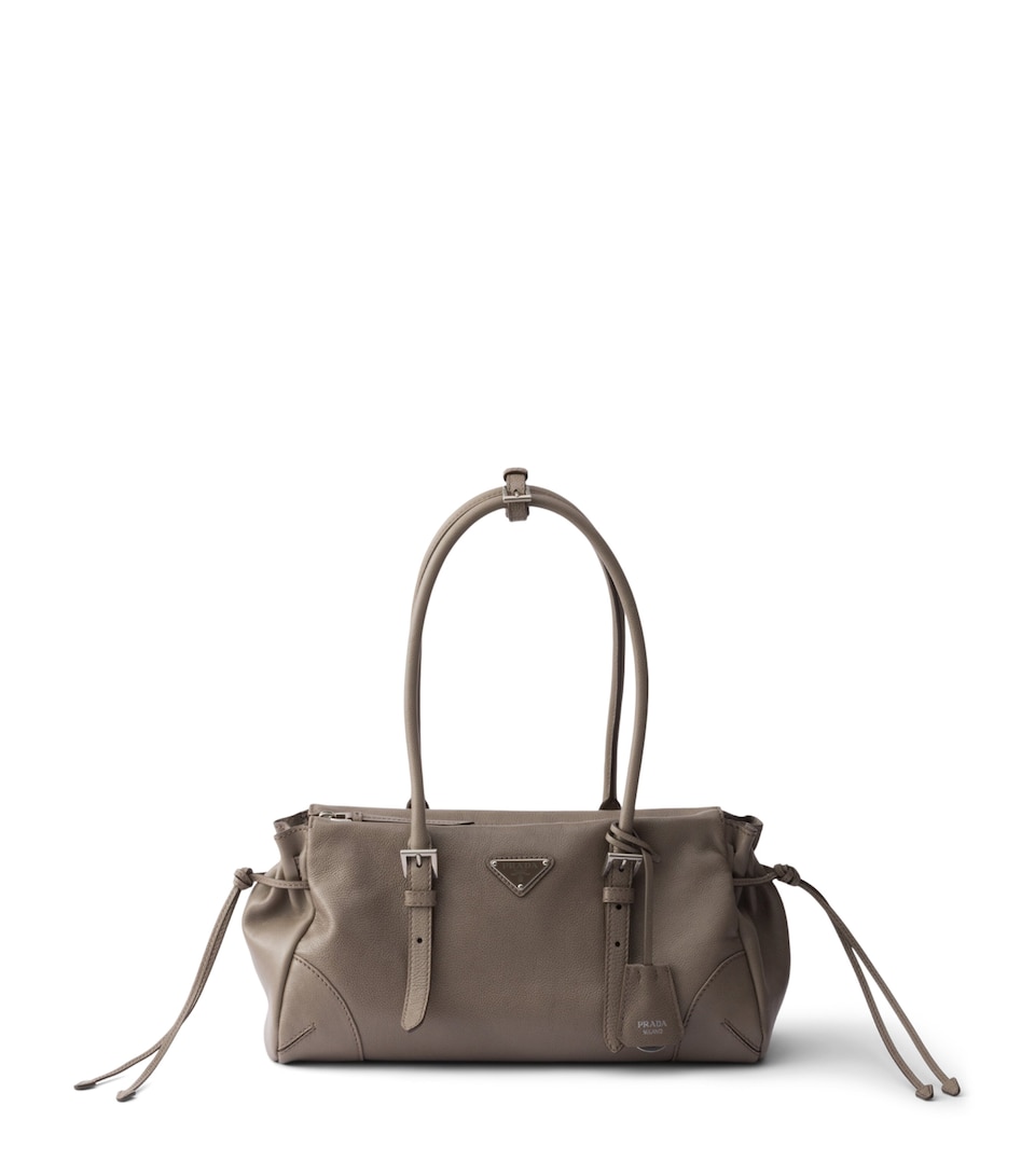 Prada Medium Leather Bonnie Top-Handle Bag Grey