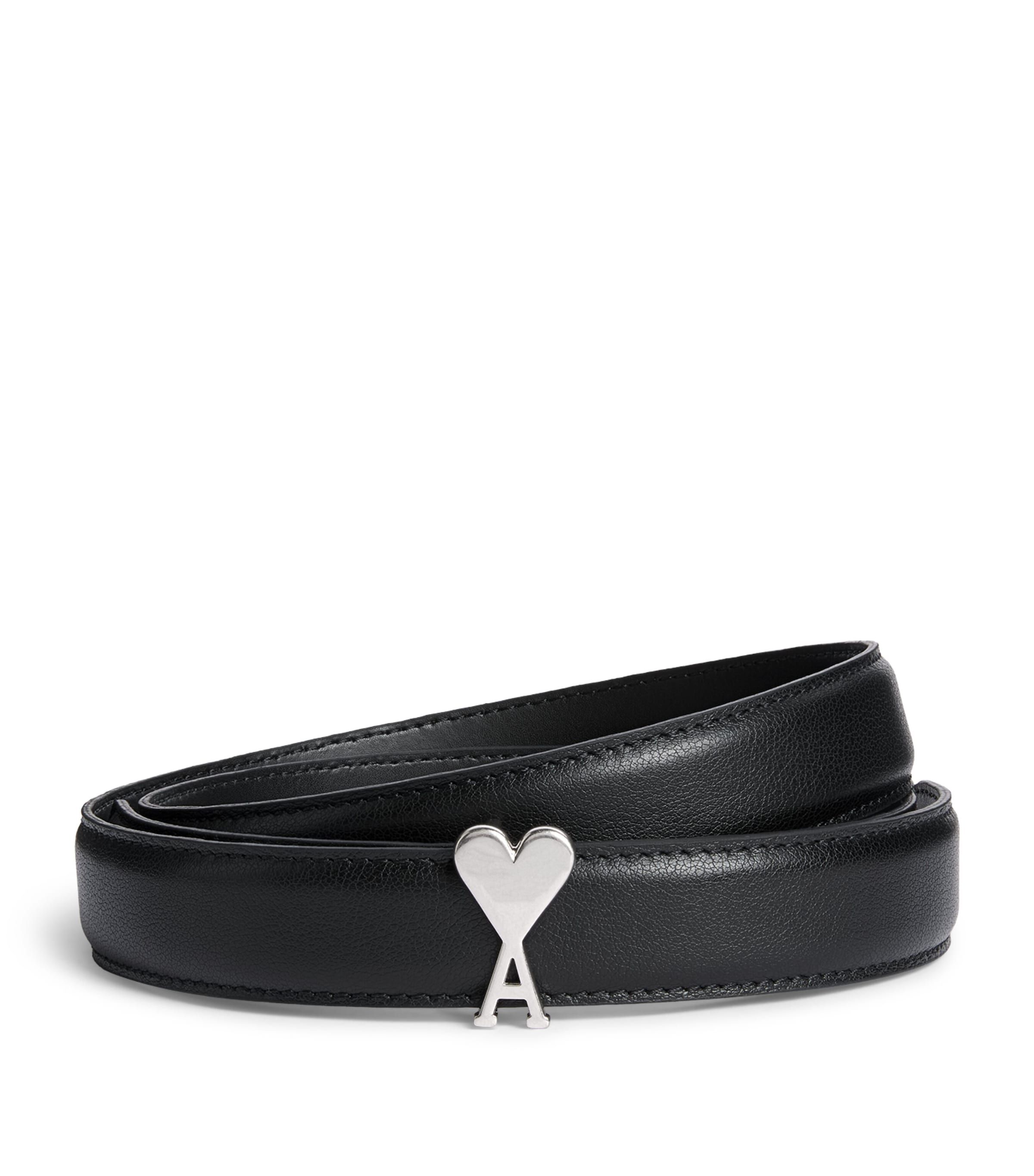 AMI Paris Leather Ami de Coeur Belt Noir/argnt Vbre