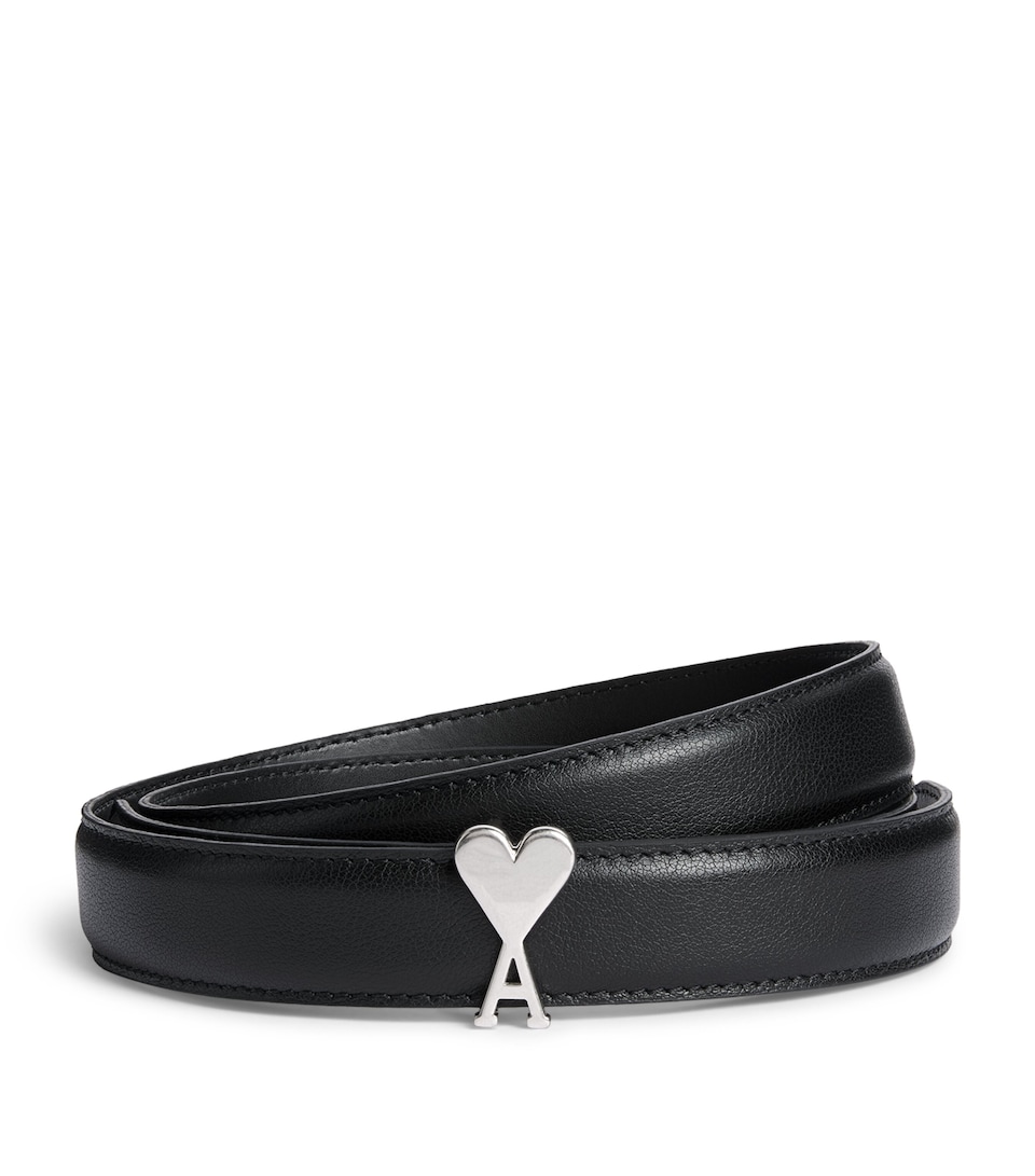 AMI Paris Leather Ami de Coeur Belt Noir/argnt Vbre