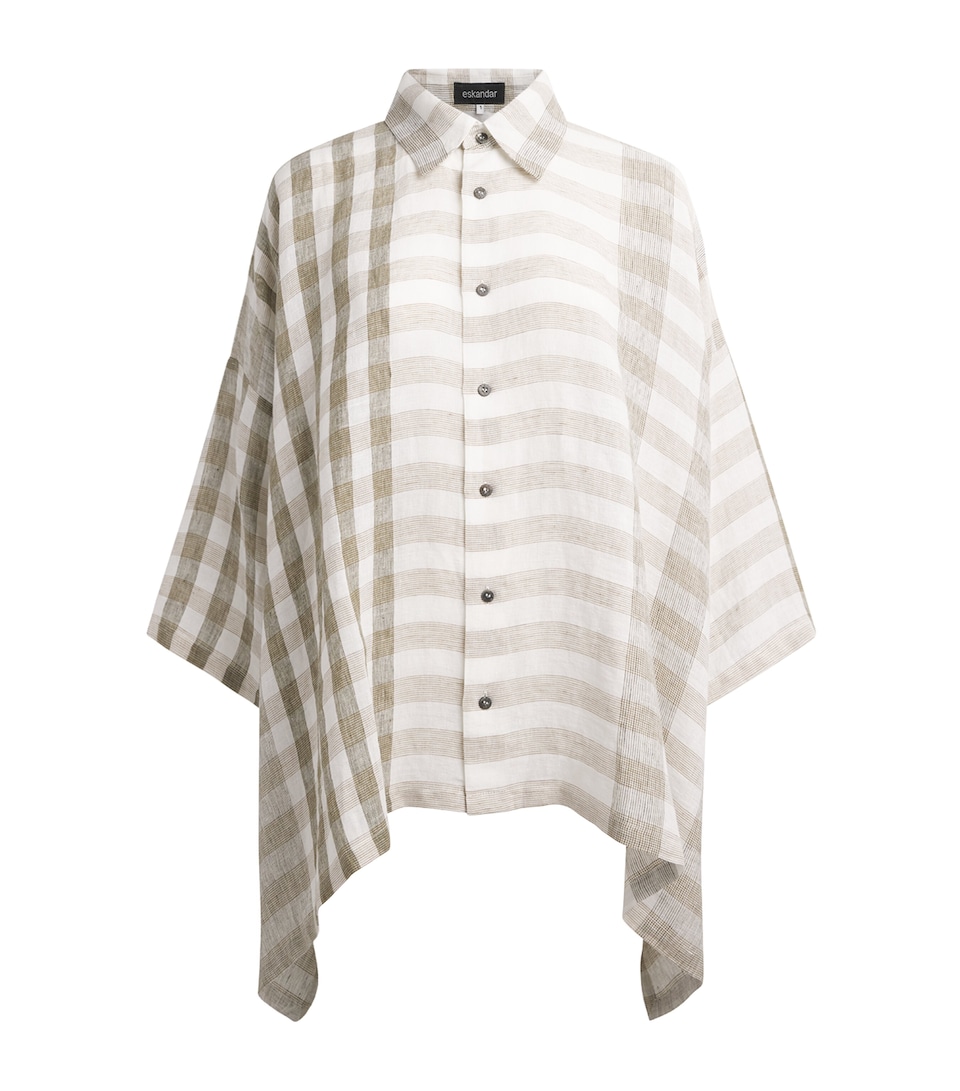 Eskandar Womens Linen Check A-Line Shirt Olive