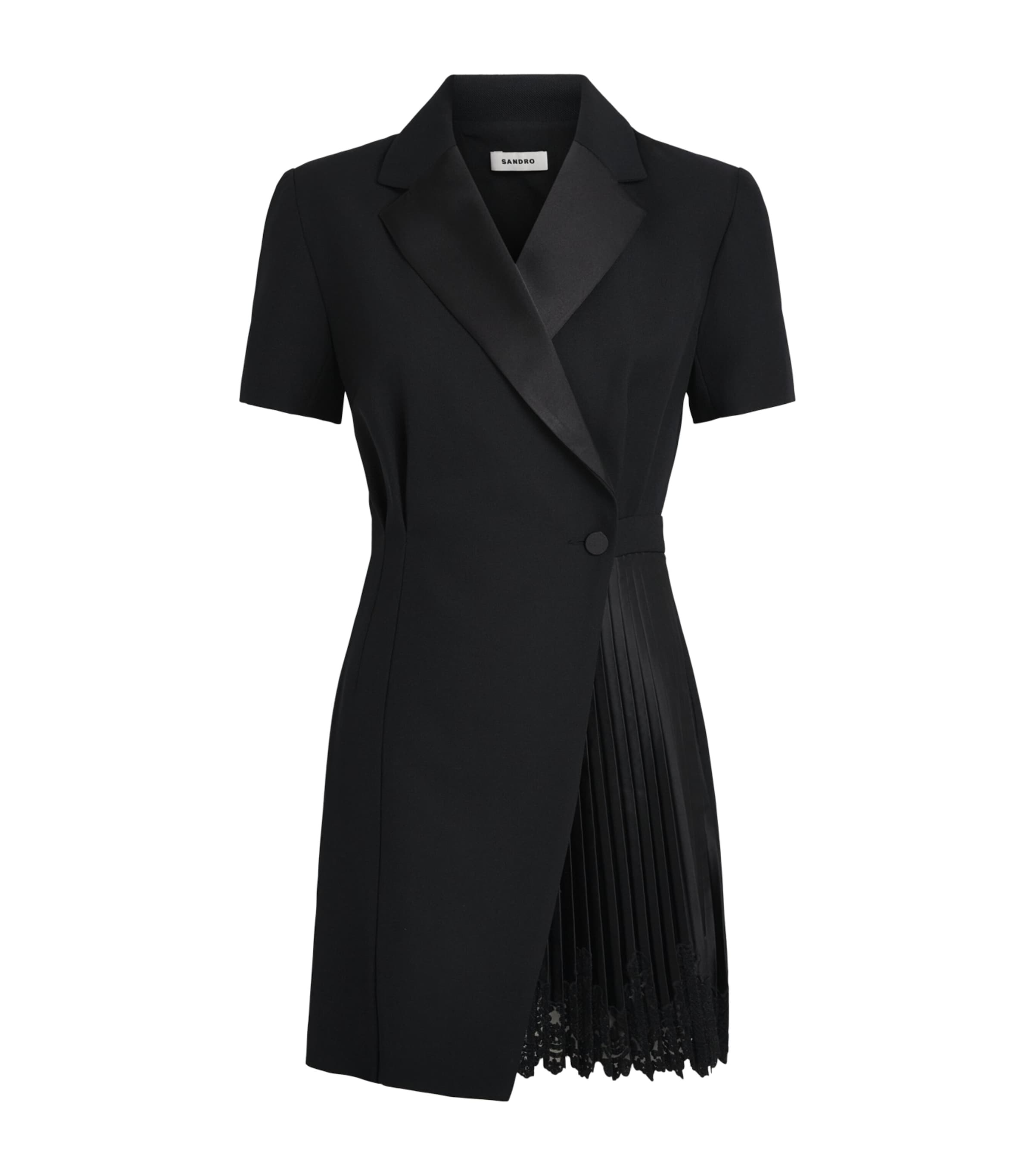 Sandro Paris Womens Pleated Wrap Blazer Mini Dress Black