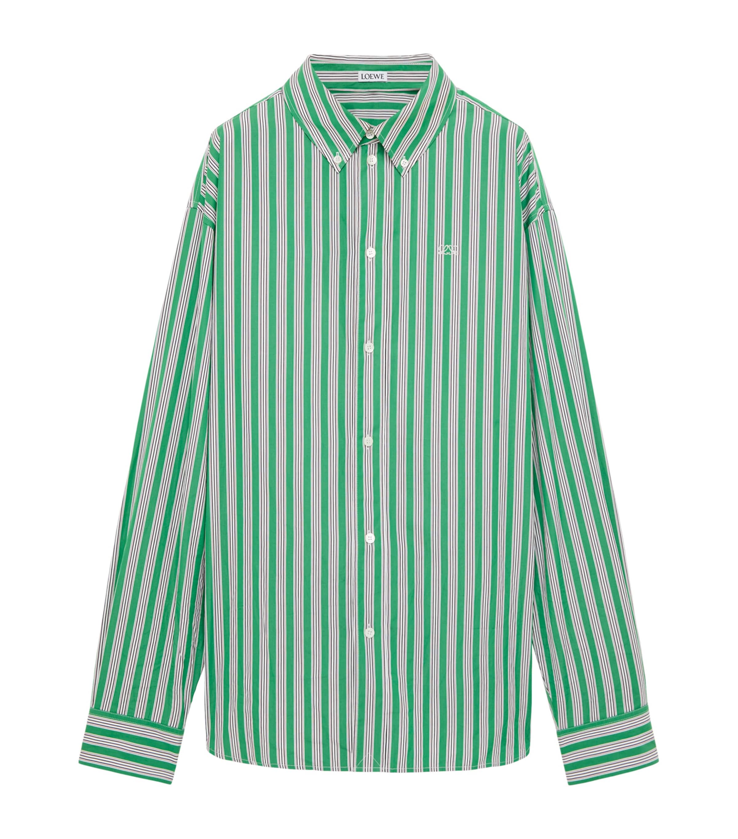 LOEWE Mens Stripe Anagram Shirt Green/white