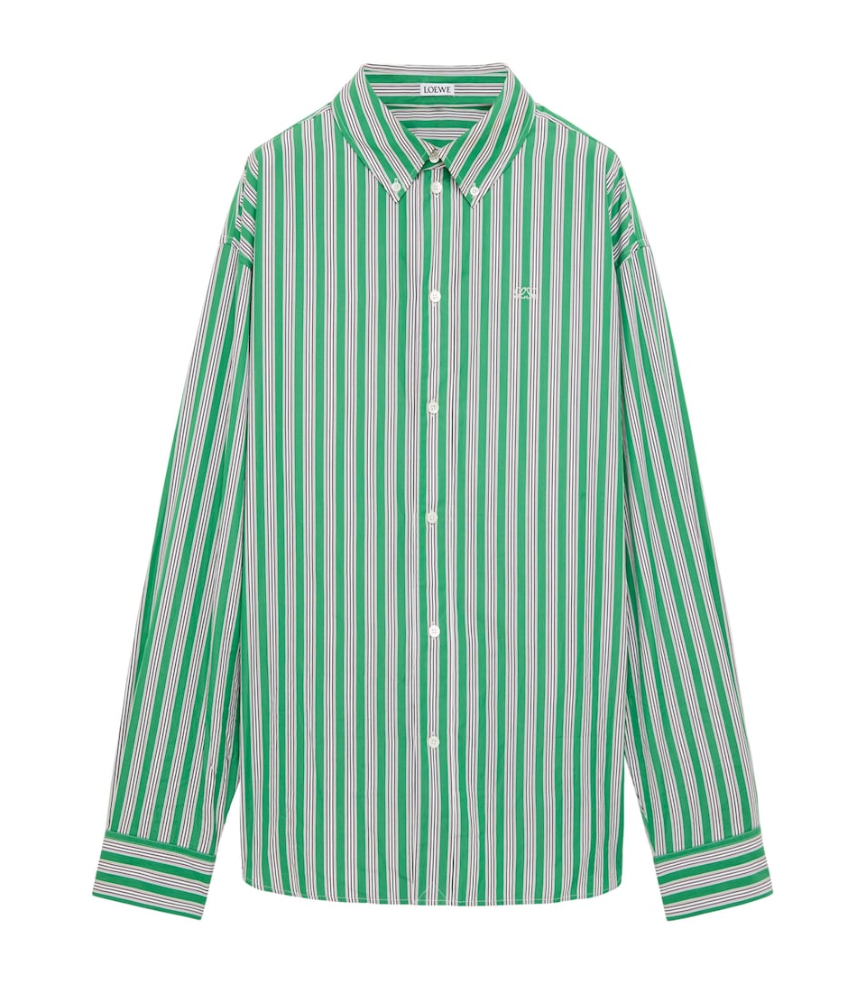 LOEWE Mens Stripe Anagram Shirt Green/white