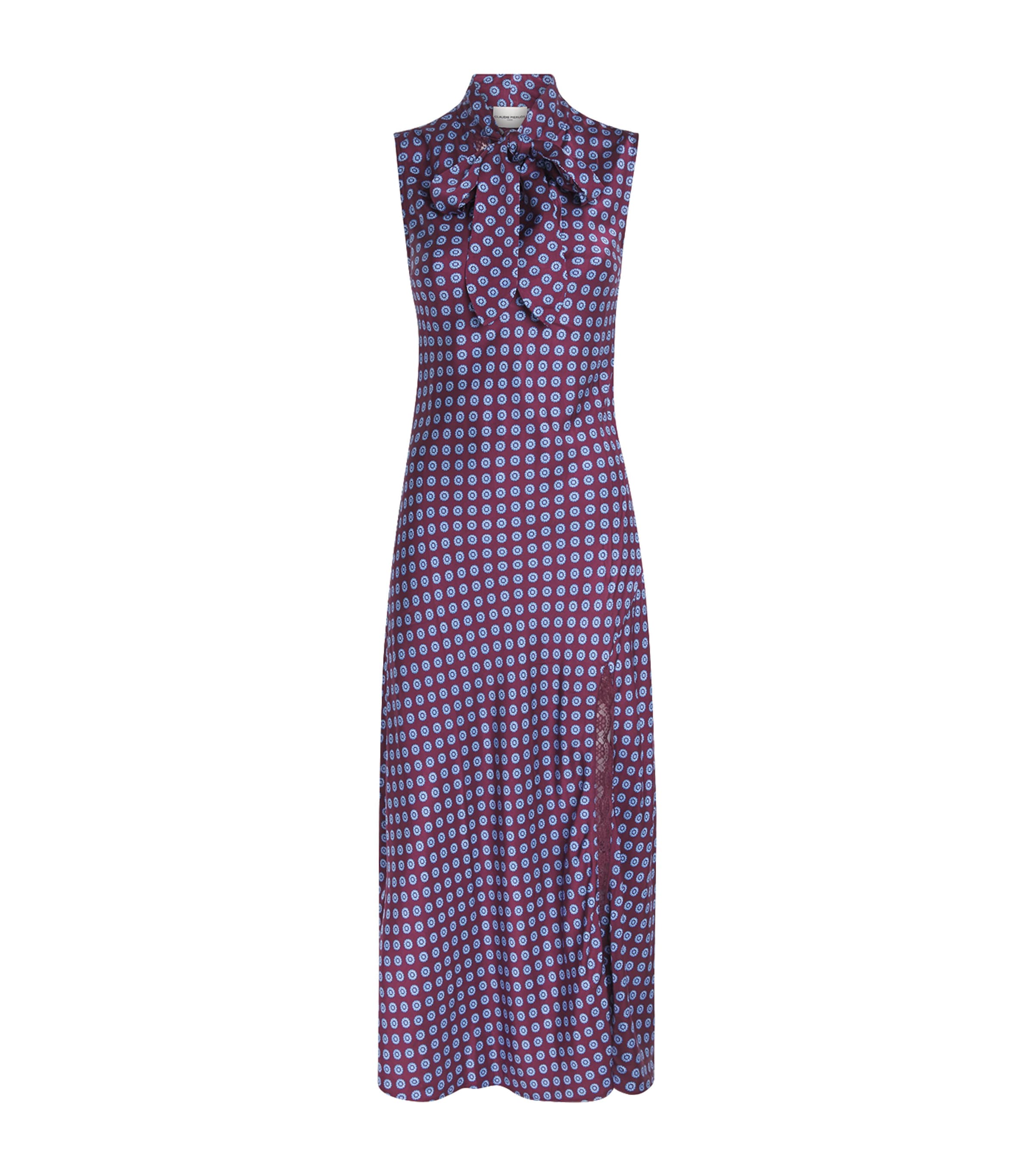 Claudie Pierlot Womens Satin Printed Midi Dress Burgundy Print