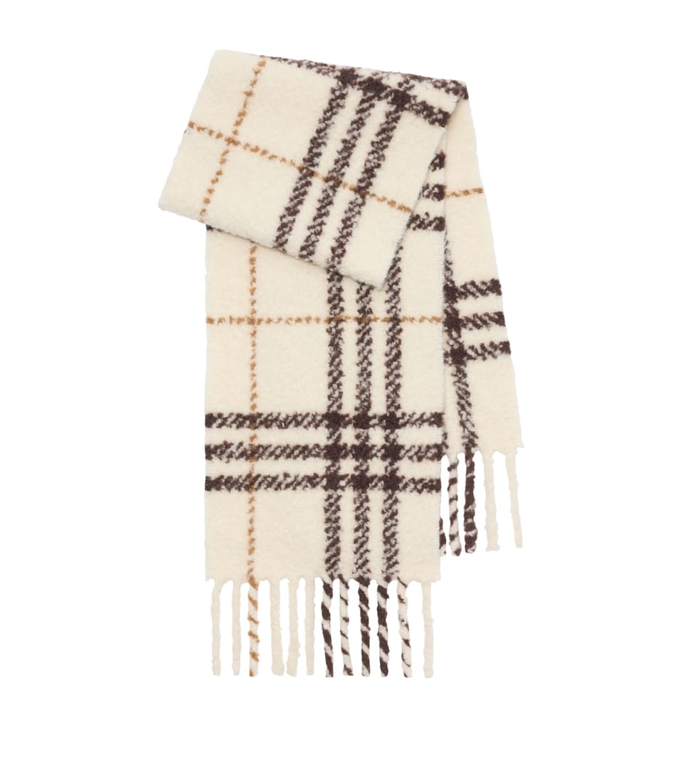 Burberry Alpaca-Wool Check Scarf Pebble White