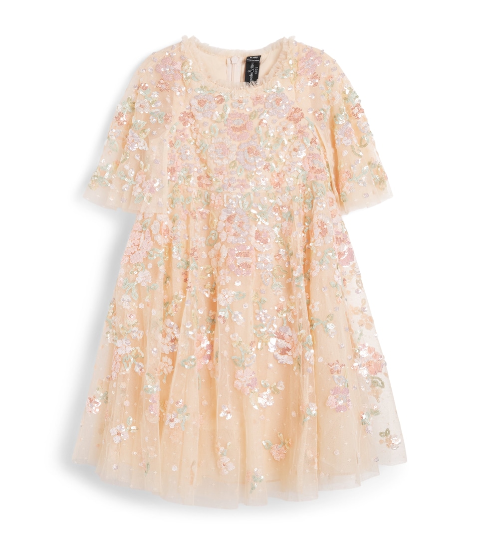 Needle & Thread Sequin Bouquet Cape Dress (3-6 Years) Apricot Blush/multi