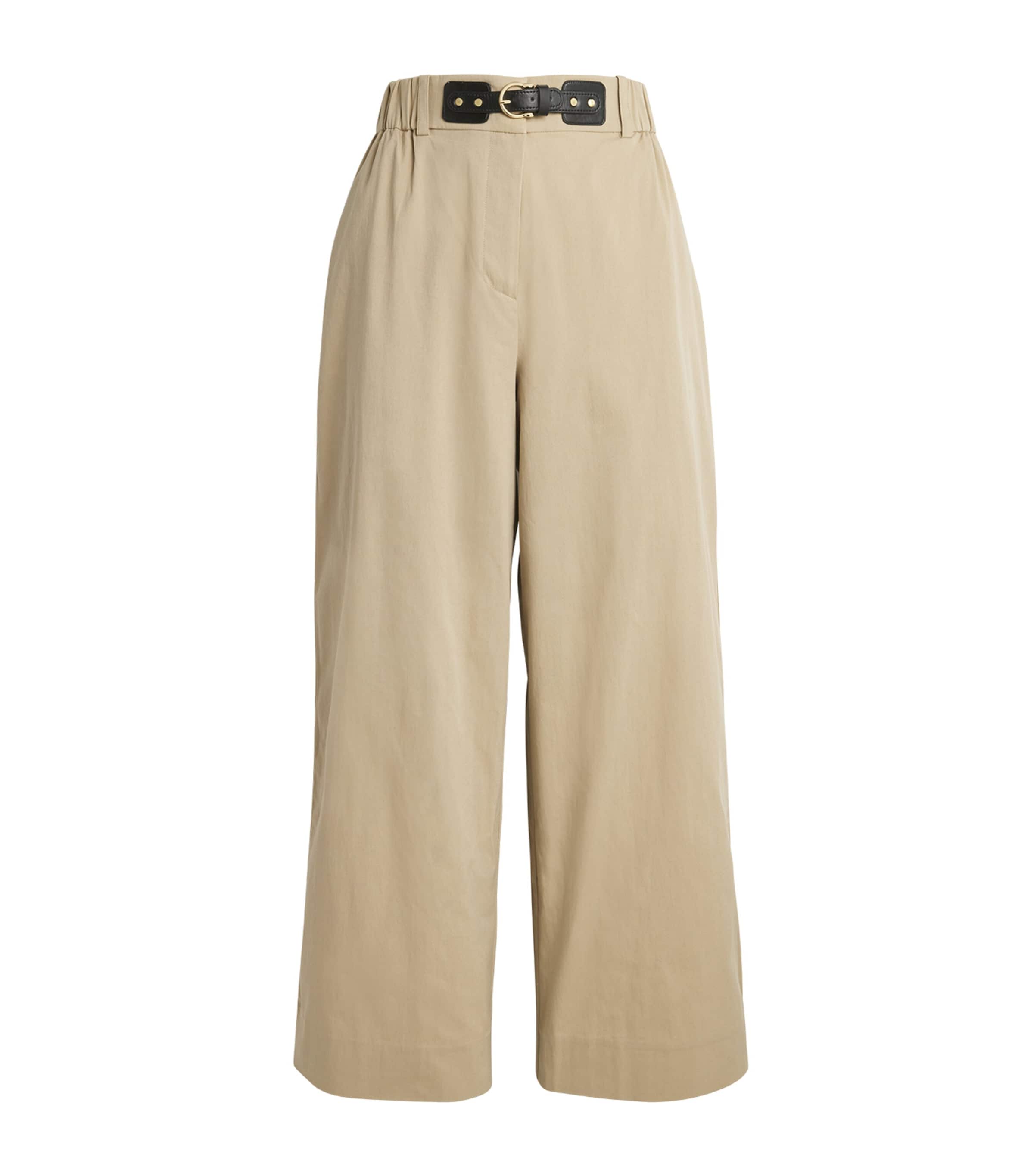 Maje Womens Cotton Gabardine Wide-Leg Trousers Beige Light