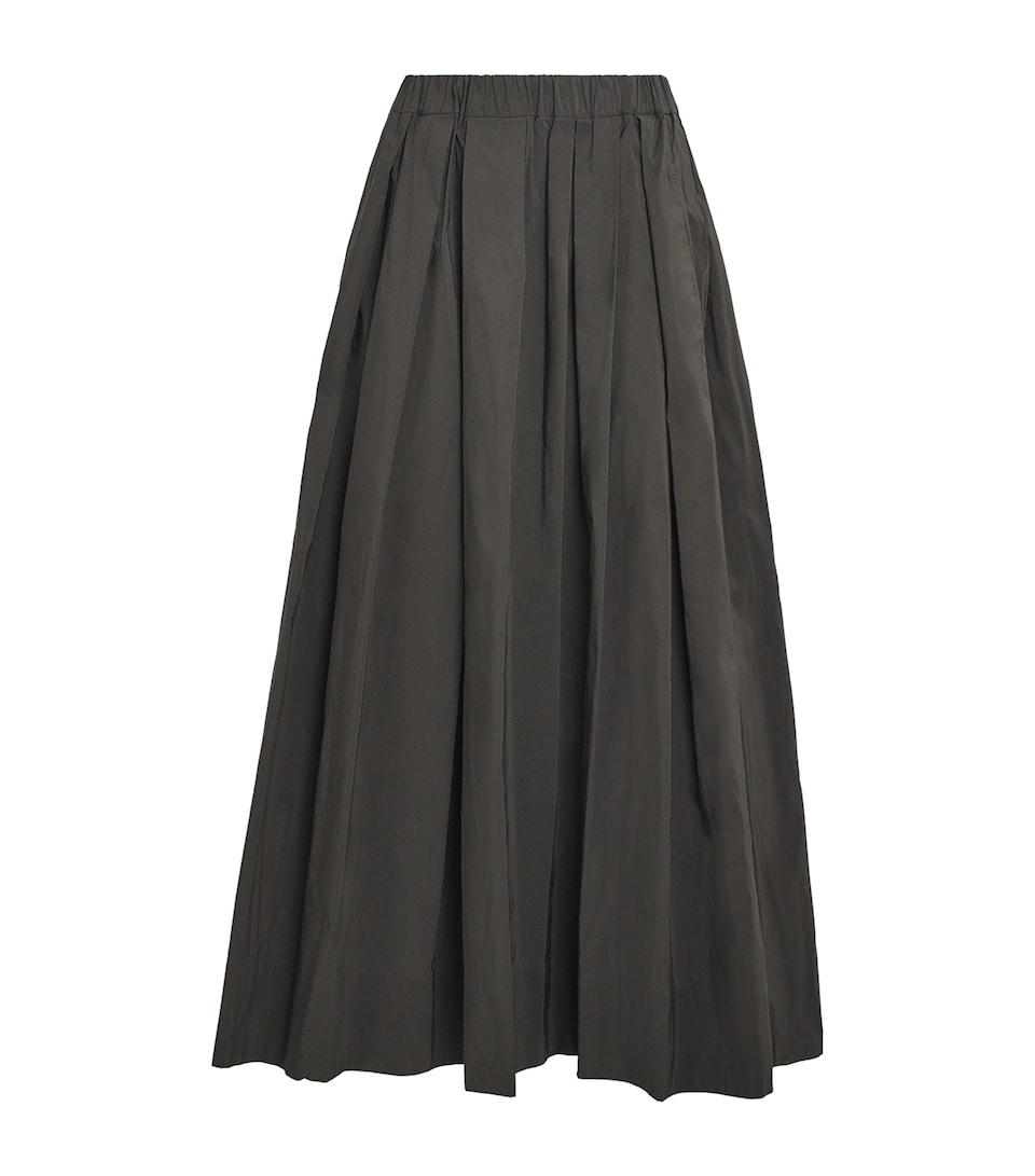 Cotton-Blend Pleated Midi Skirt