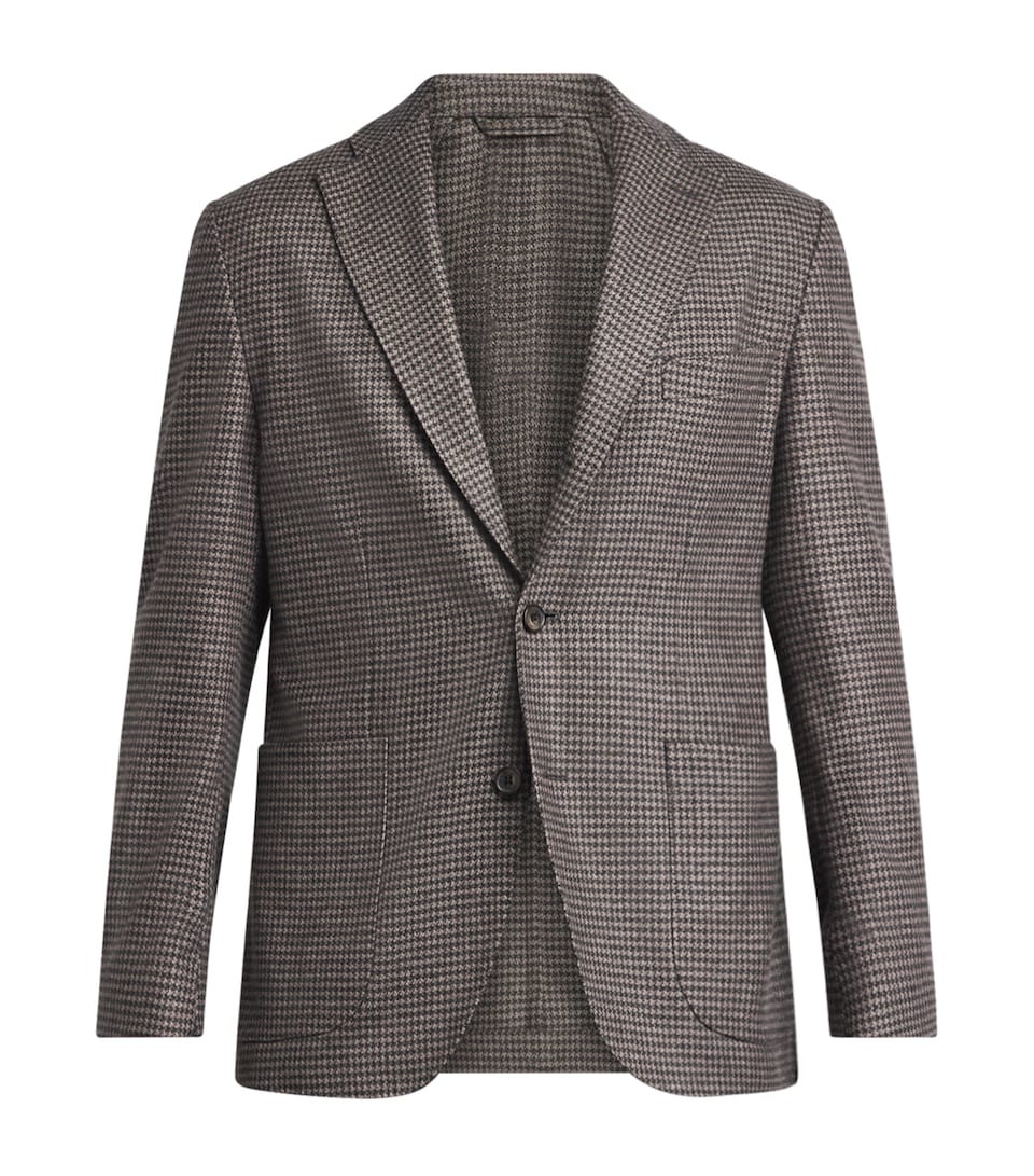 Eton Mens Cotton Houndstooth Single-Breasted Blazer Brown