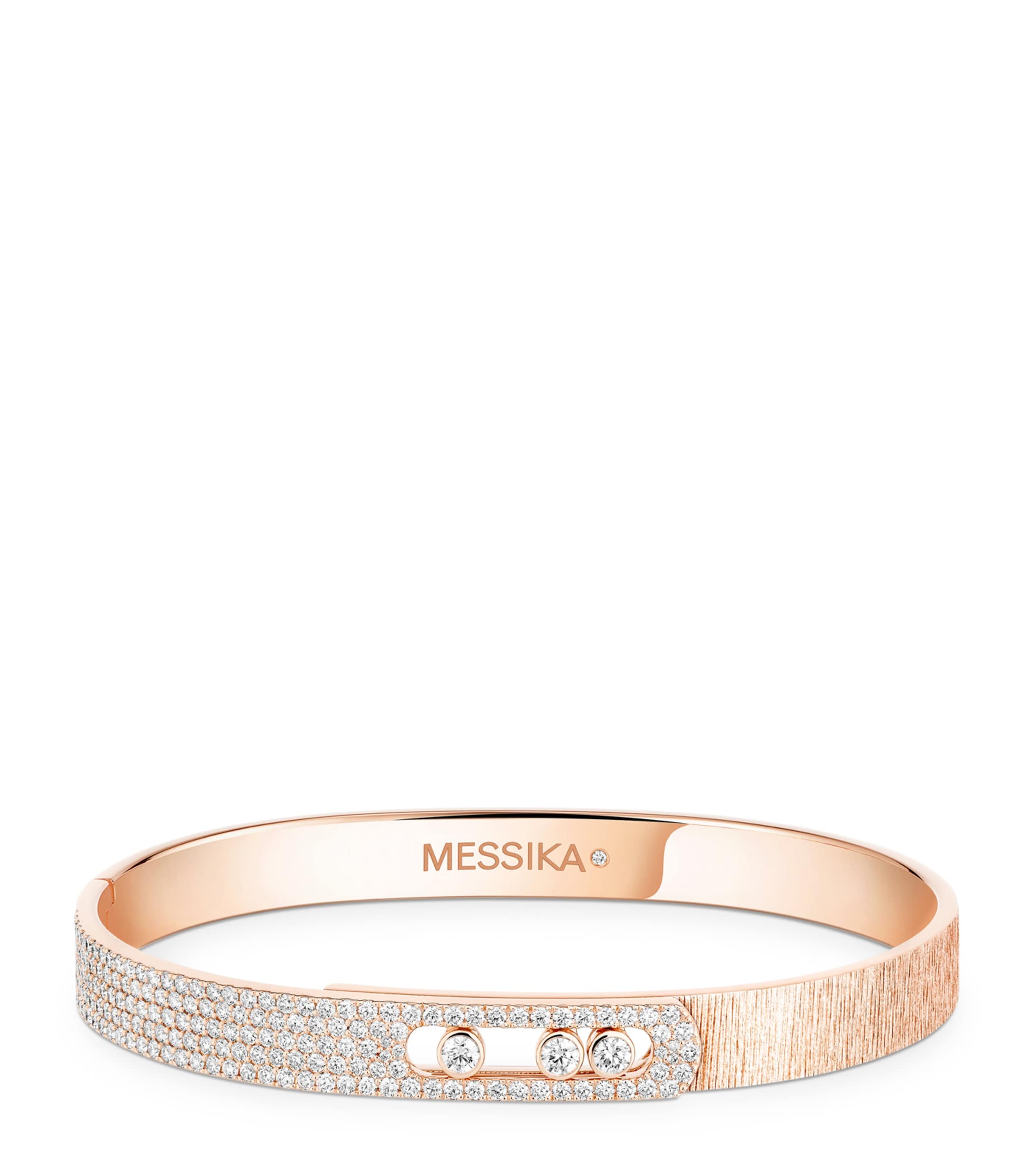 Messika Move Noa Diamond and Pink Gold Half Pavé Chiselled Bangle White Gold
