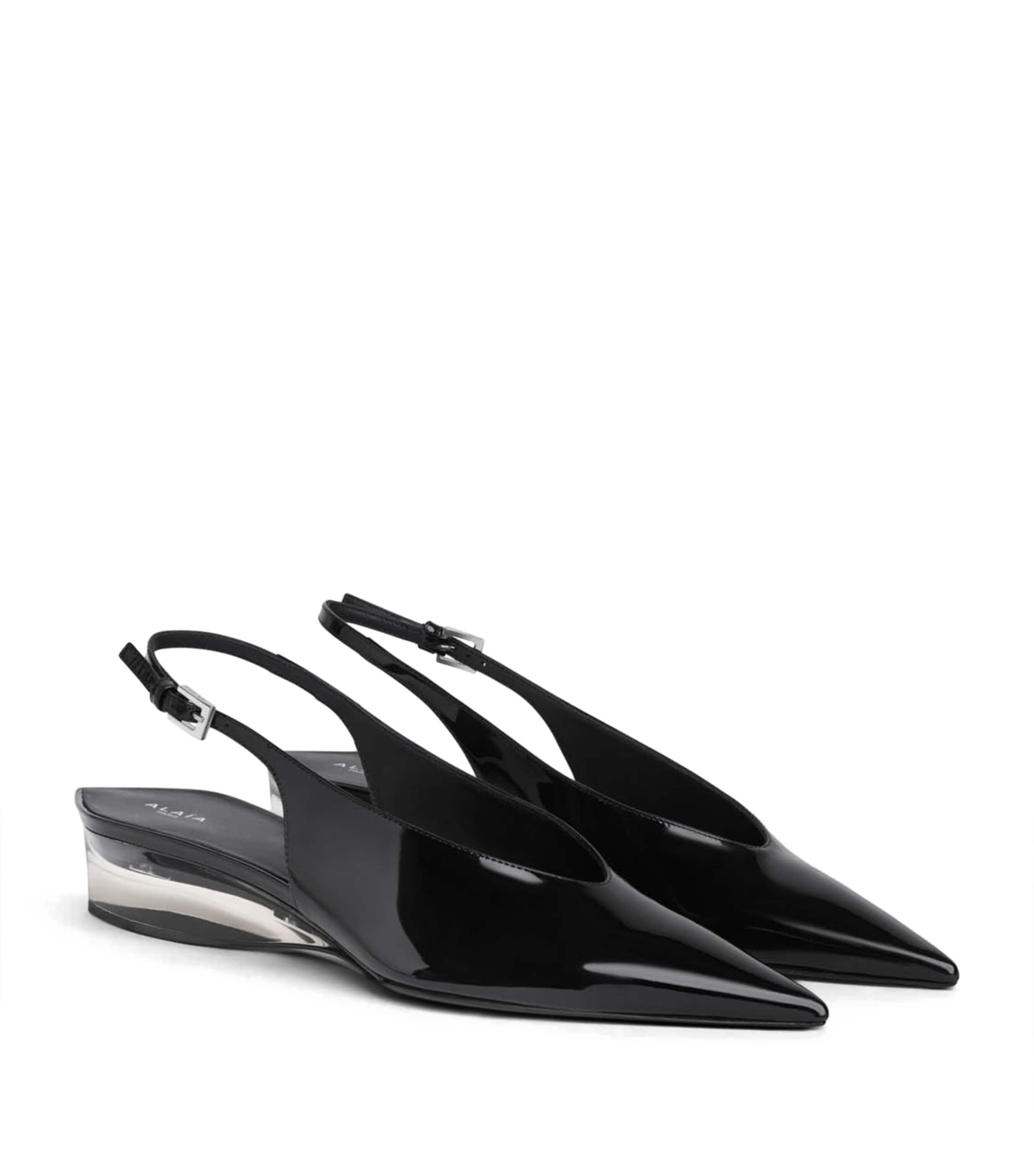 Alaïa Patent Leather Invisible Wedge Slingback Pumps 30 Black