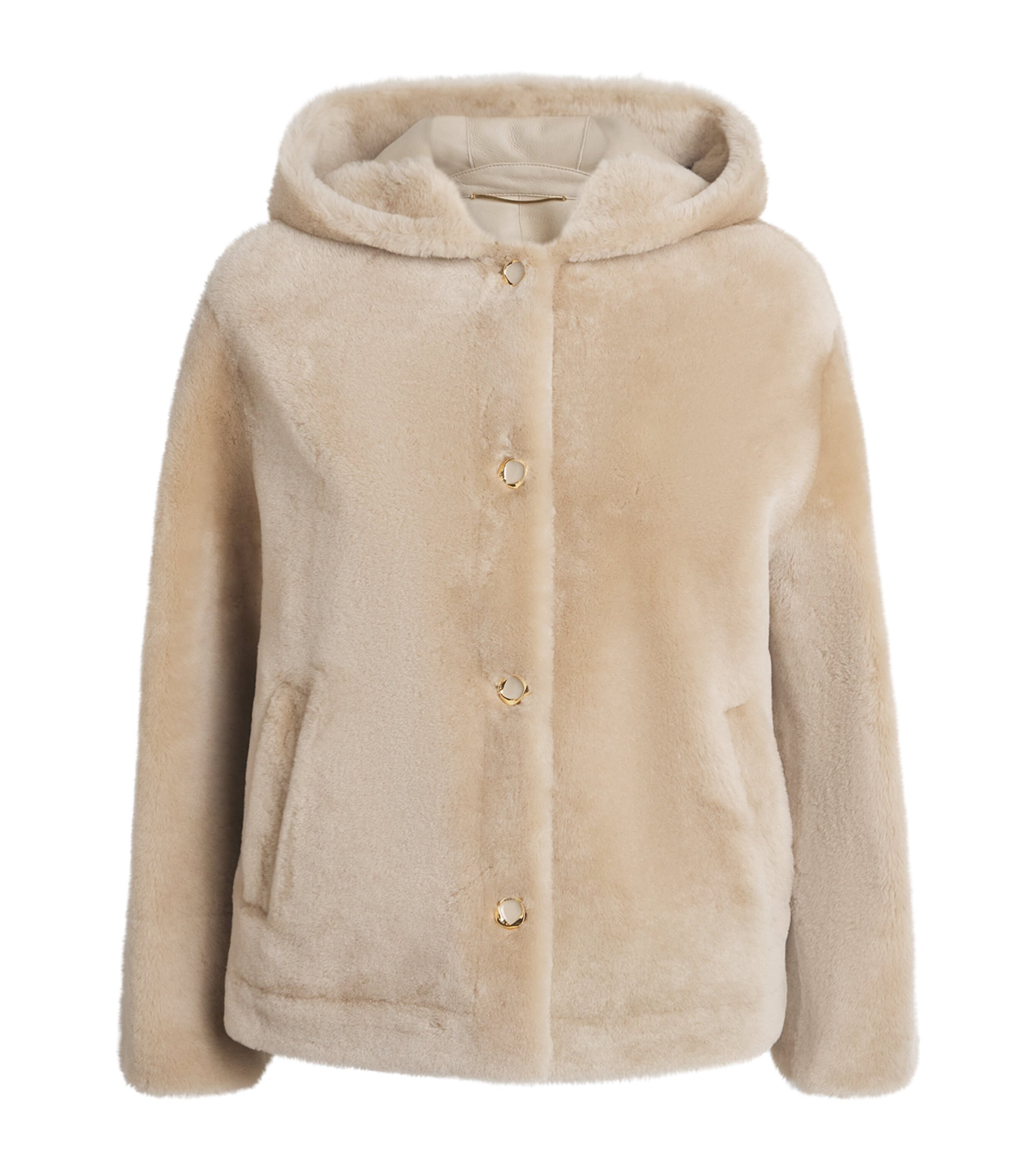 Agnona Womens Shearling Hooded Jacket Bge Lght Cml