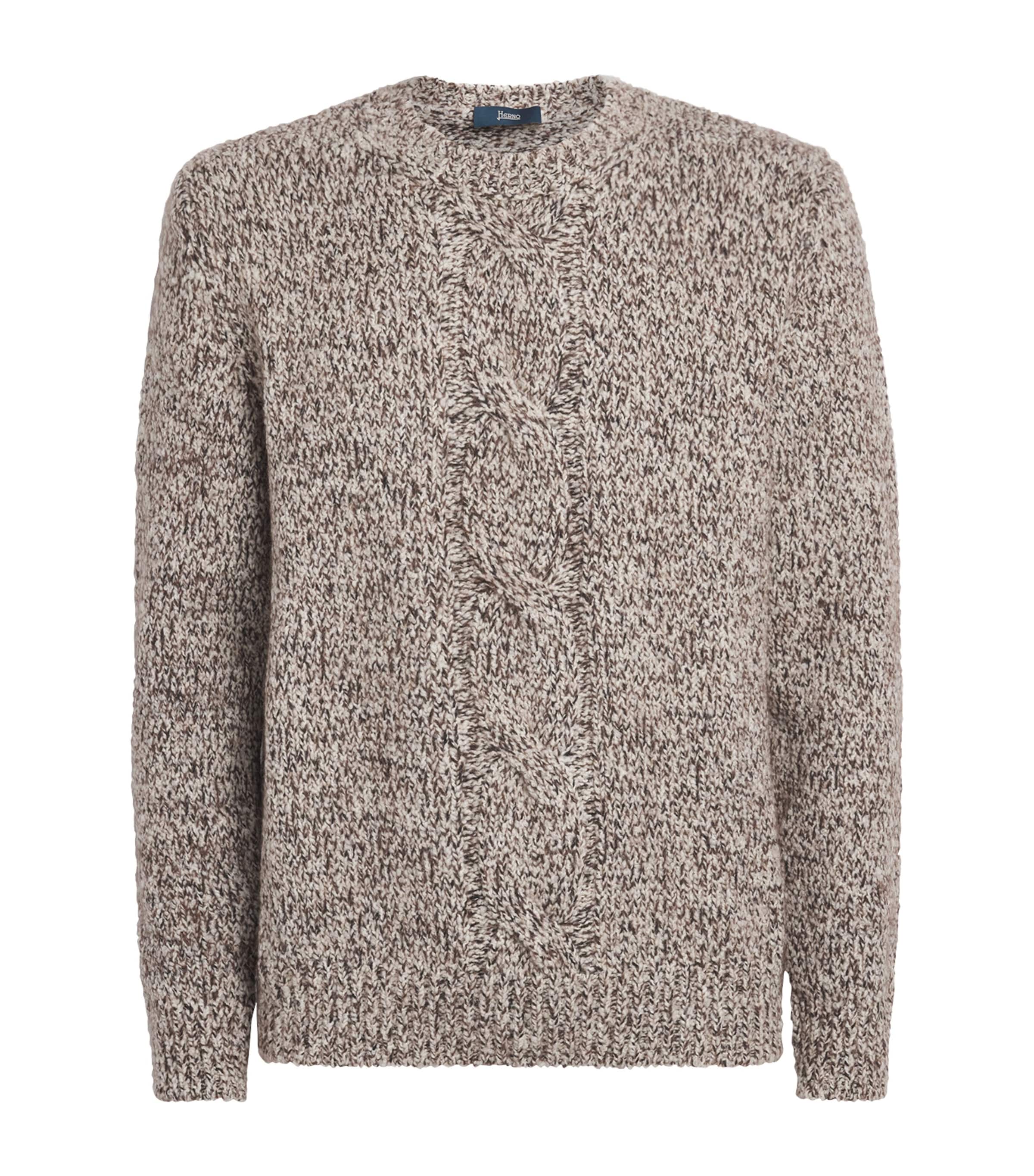 Herno Mens Wool-Blend Crew-Neck Sweater Marrone Scuro