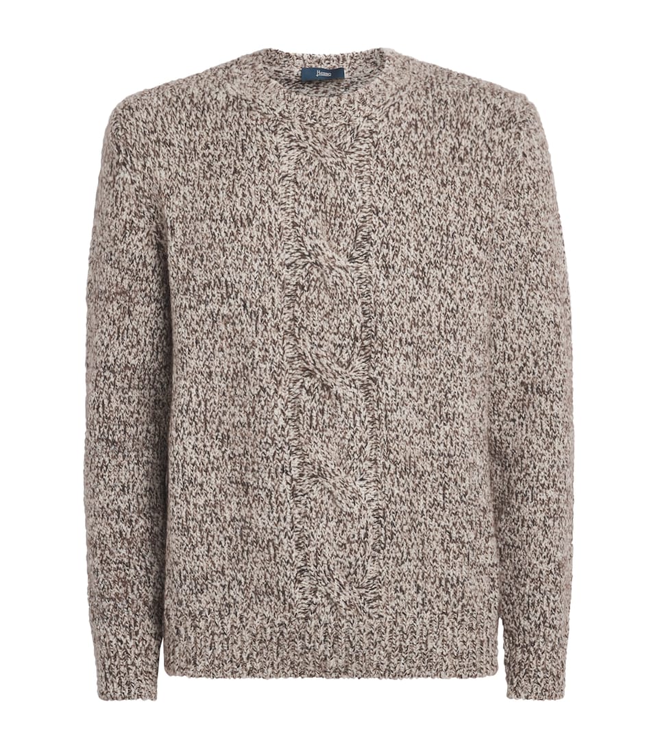 Herno Mens Wool-Blend Crew-Neck Sweater Marrone Scuro