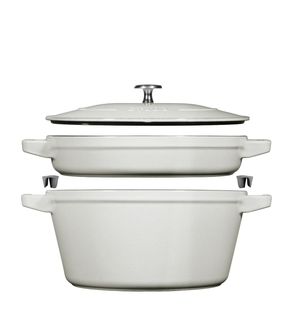 Staub 2-Piece Round Stackable Cocotte Set White Truffle