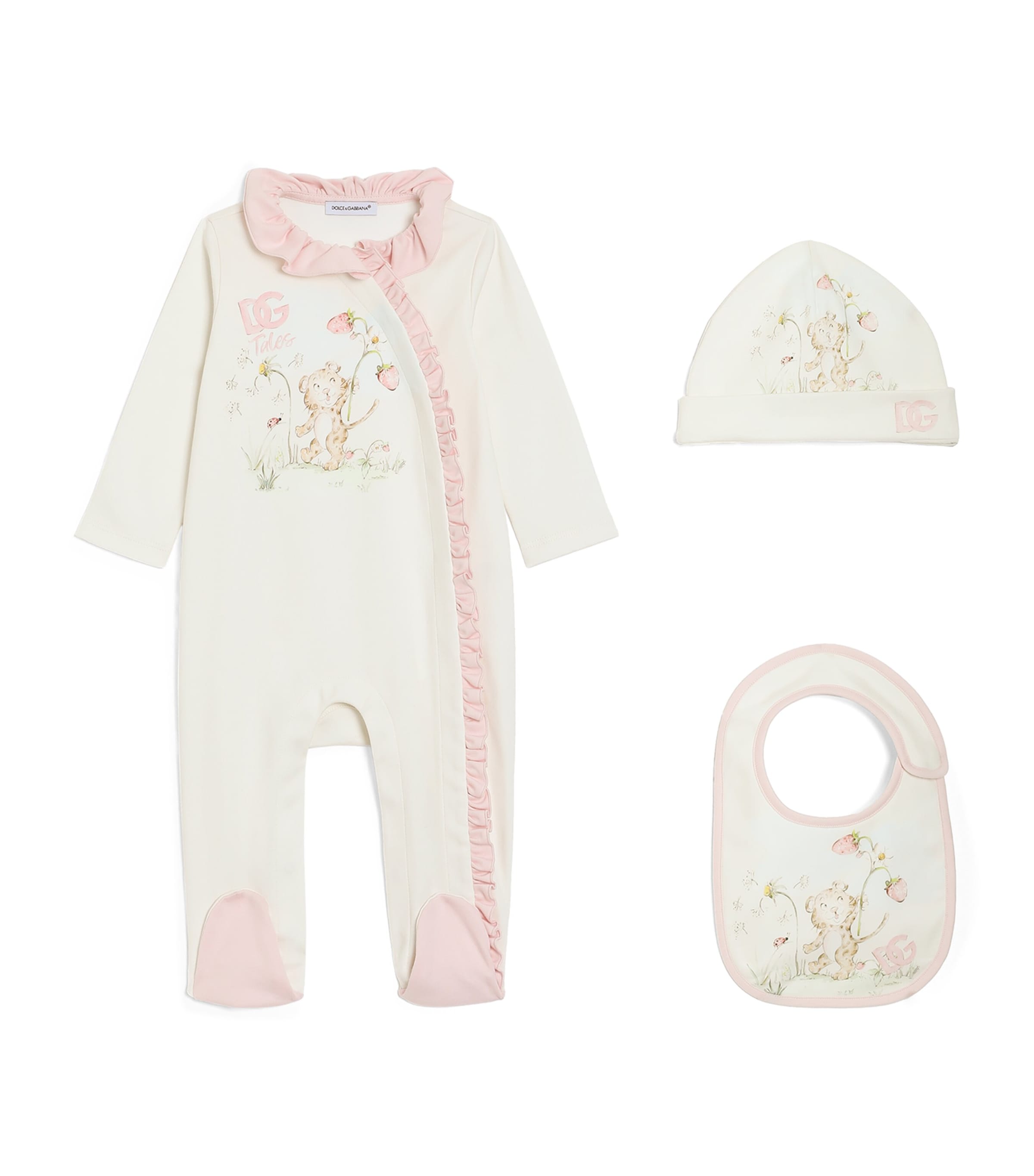 Dolce&Gabbana Kids Logo All-In-One, Bib and Bonnet Set (3-24 Months) Natural Whit