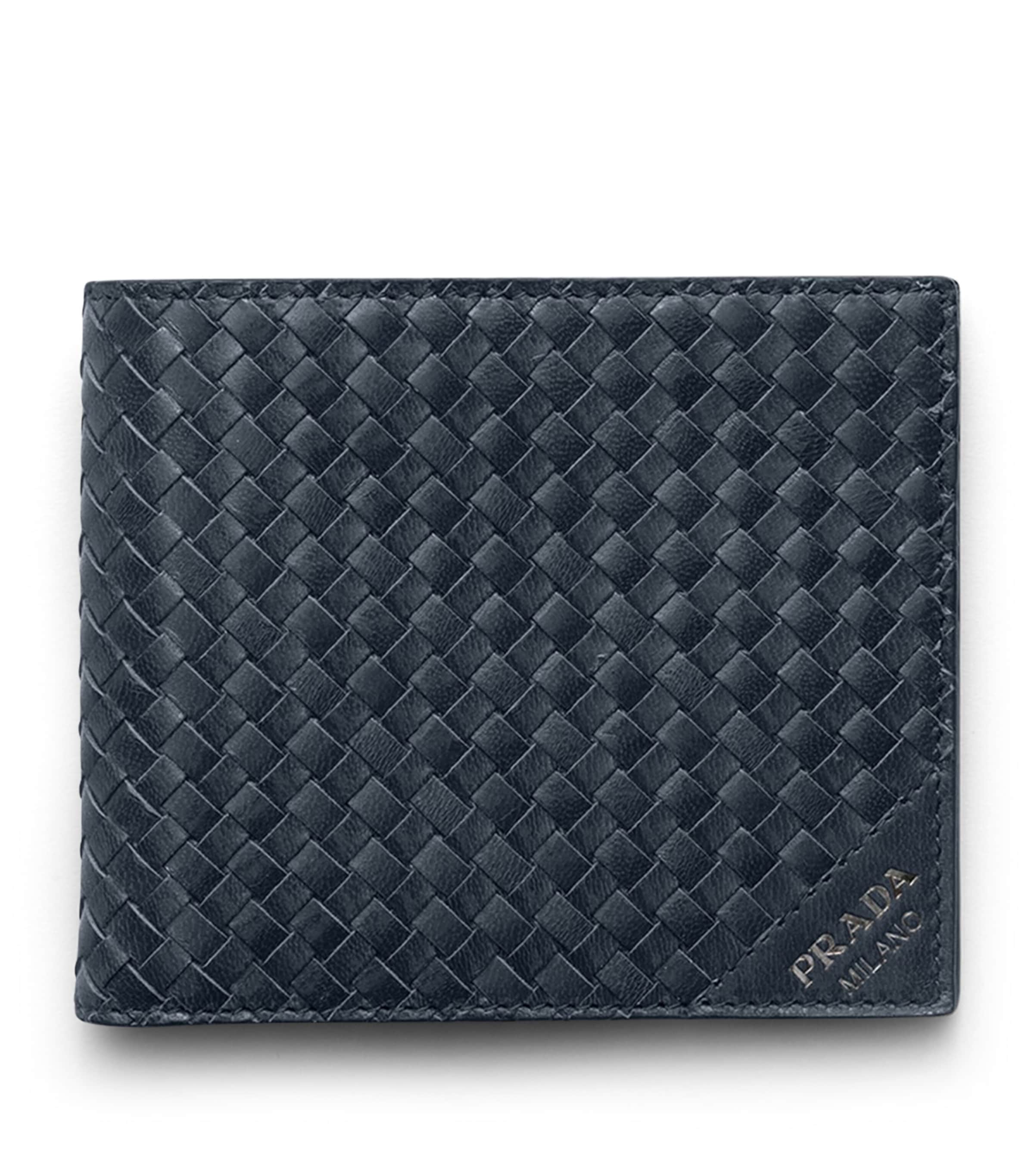 Prada Leather Woven Wallet Blue