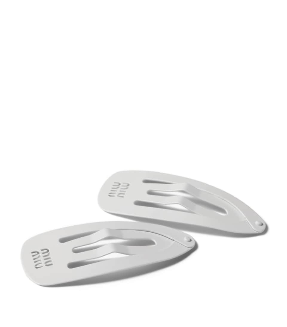 Miu Miu Large Metal Logo Hair Clips (Set of 2) White