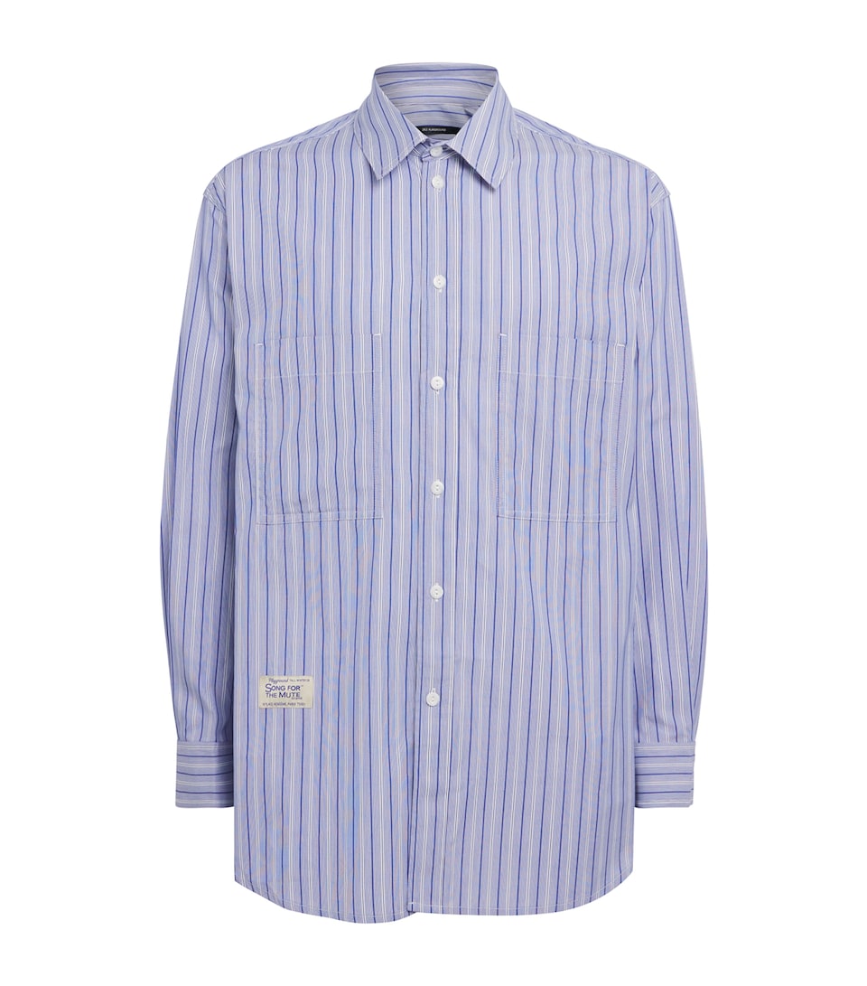 Song For The Mute Mens Cotton Pleated Shirt Light Blue Stripe