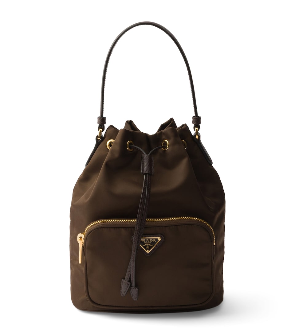 Prada Re-Nylon Duet Bucket Bag Brown
