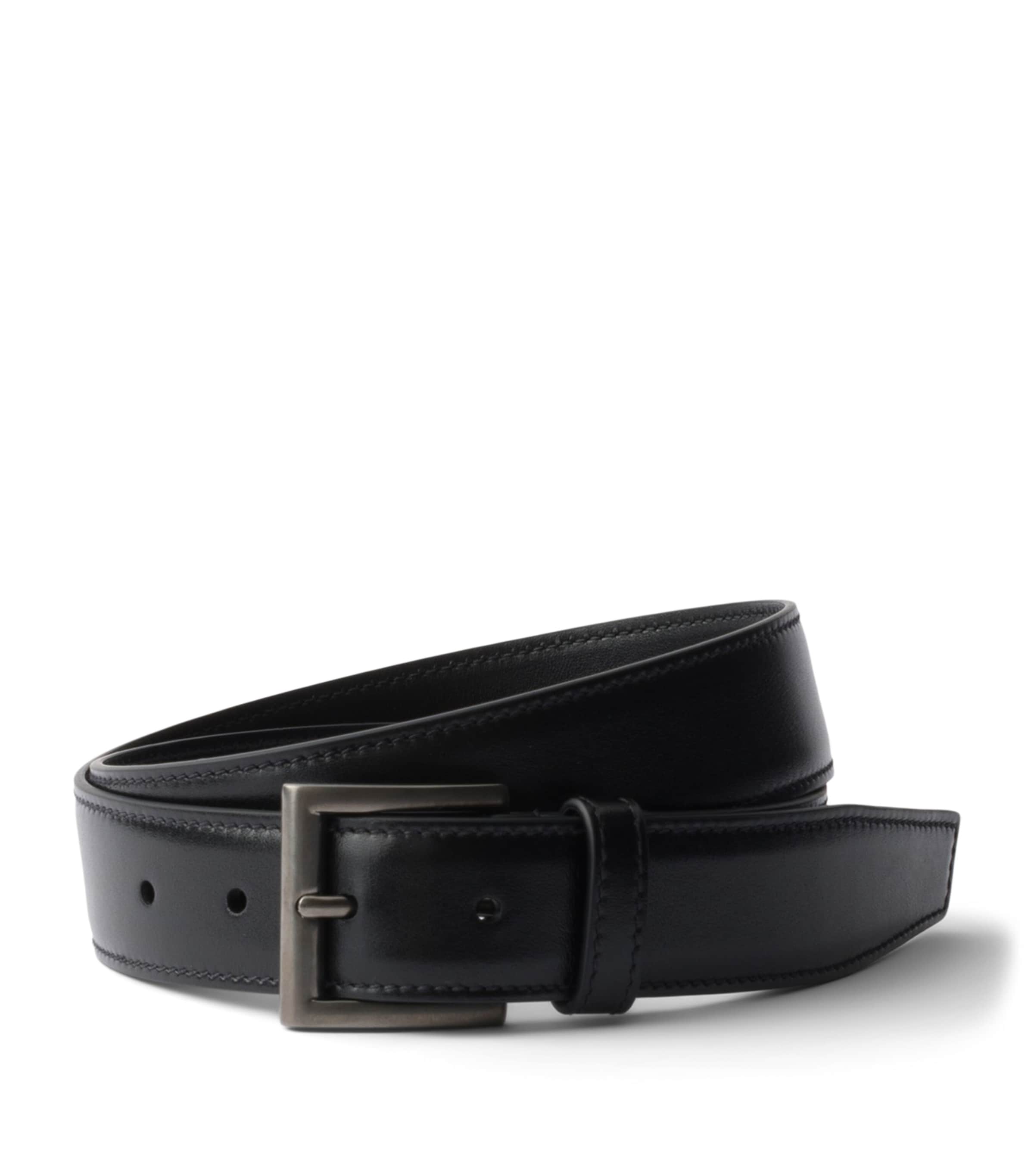 Prada Leather Square-Buckle Belt Black