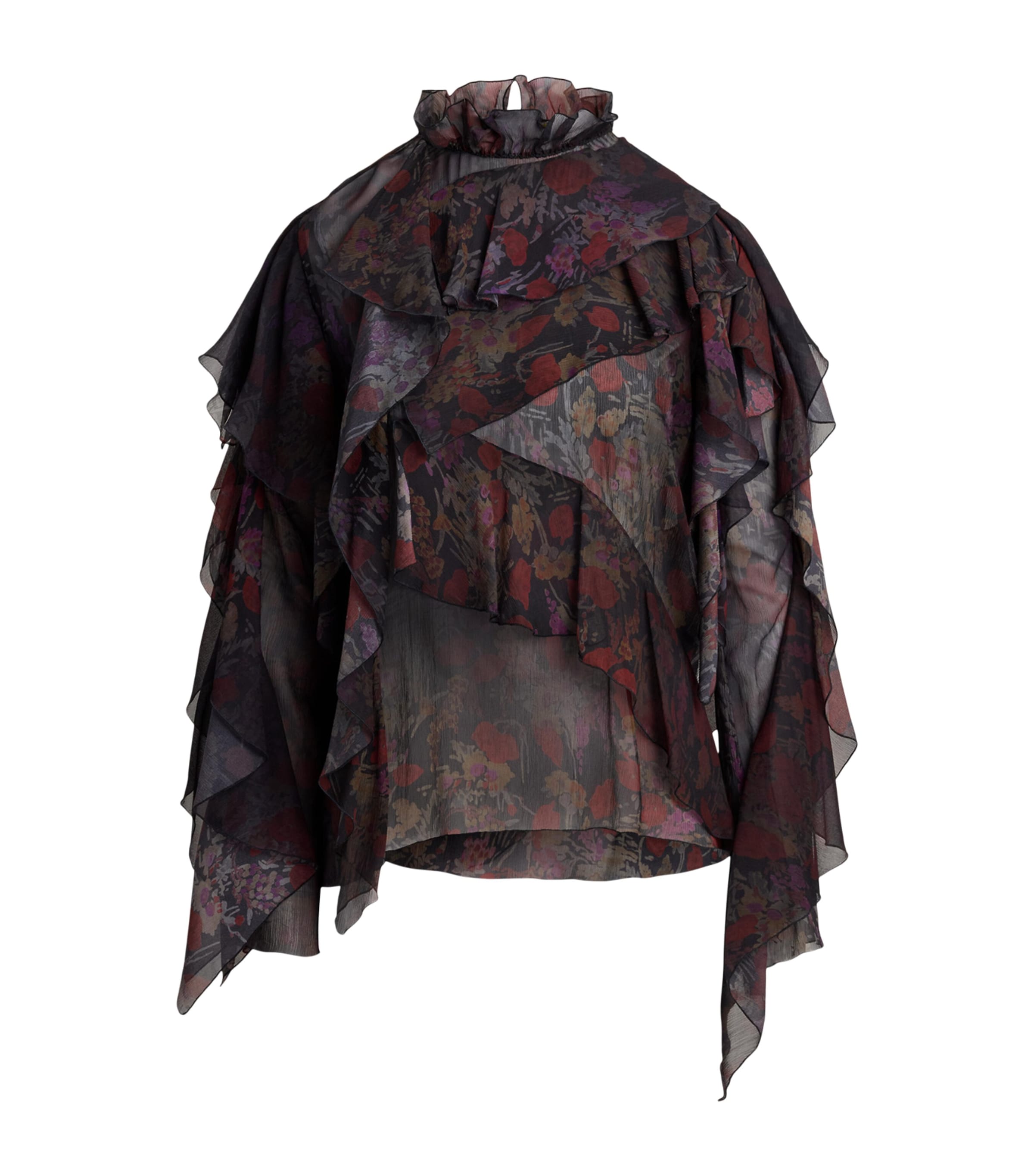 Silk Chiffon Ruffle-Trim Ilene Blouse