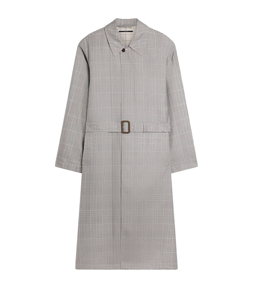 Dunhill Mens Cotton-Silk Glen Check Car Coat Khaki