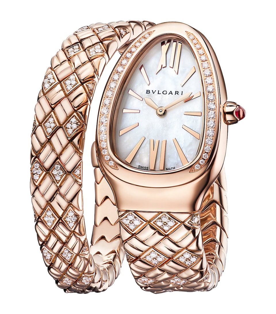Bvlgari Rose Gold and Diamond Serpenti Spiga Watch 35mm Mother Of Pearl