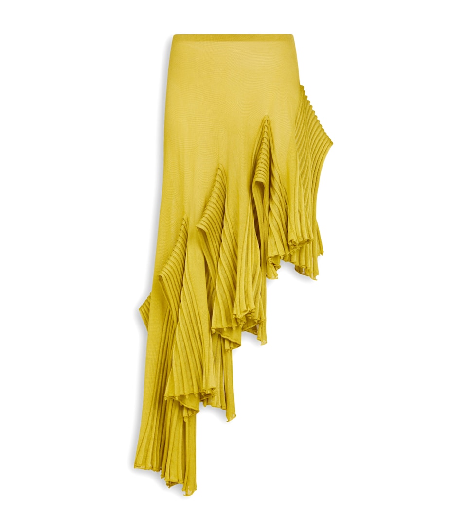 Alaïa Womens Asymmetric Pleated Skirt Lime