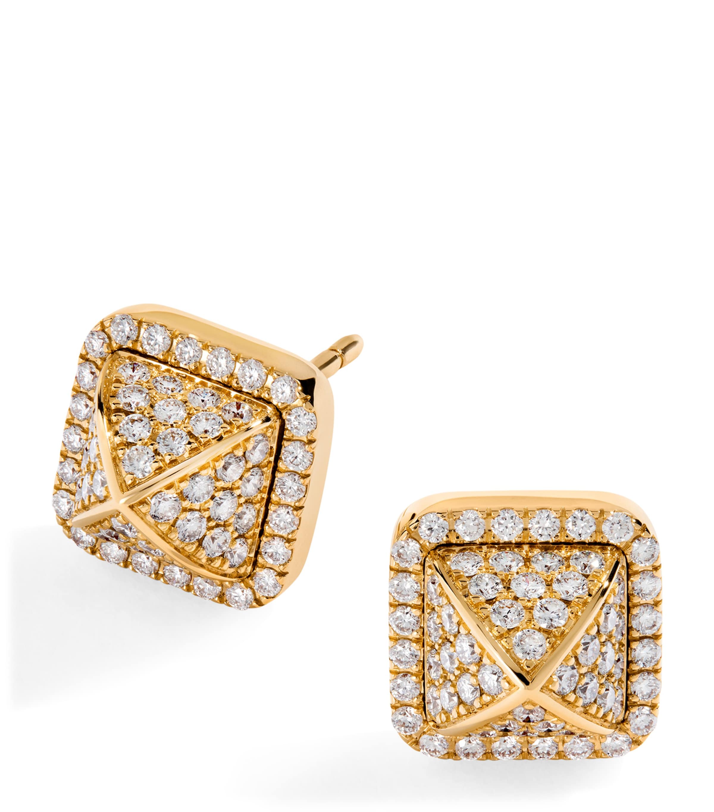 Yellow Gold and Diamond Cleo Pyramid Earrings