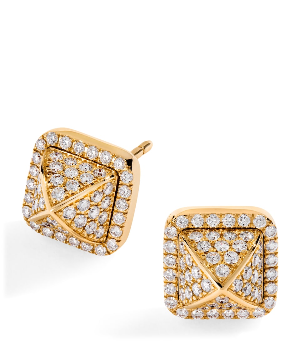 Yellow Gold and Diamond Cleo Pyramid Earrings