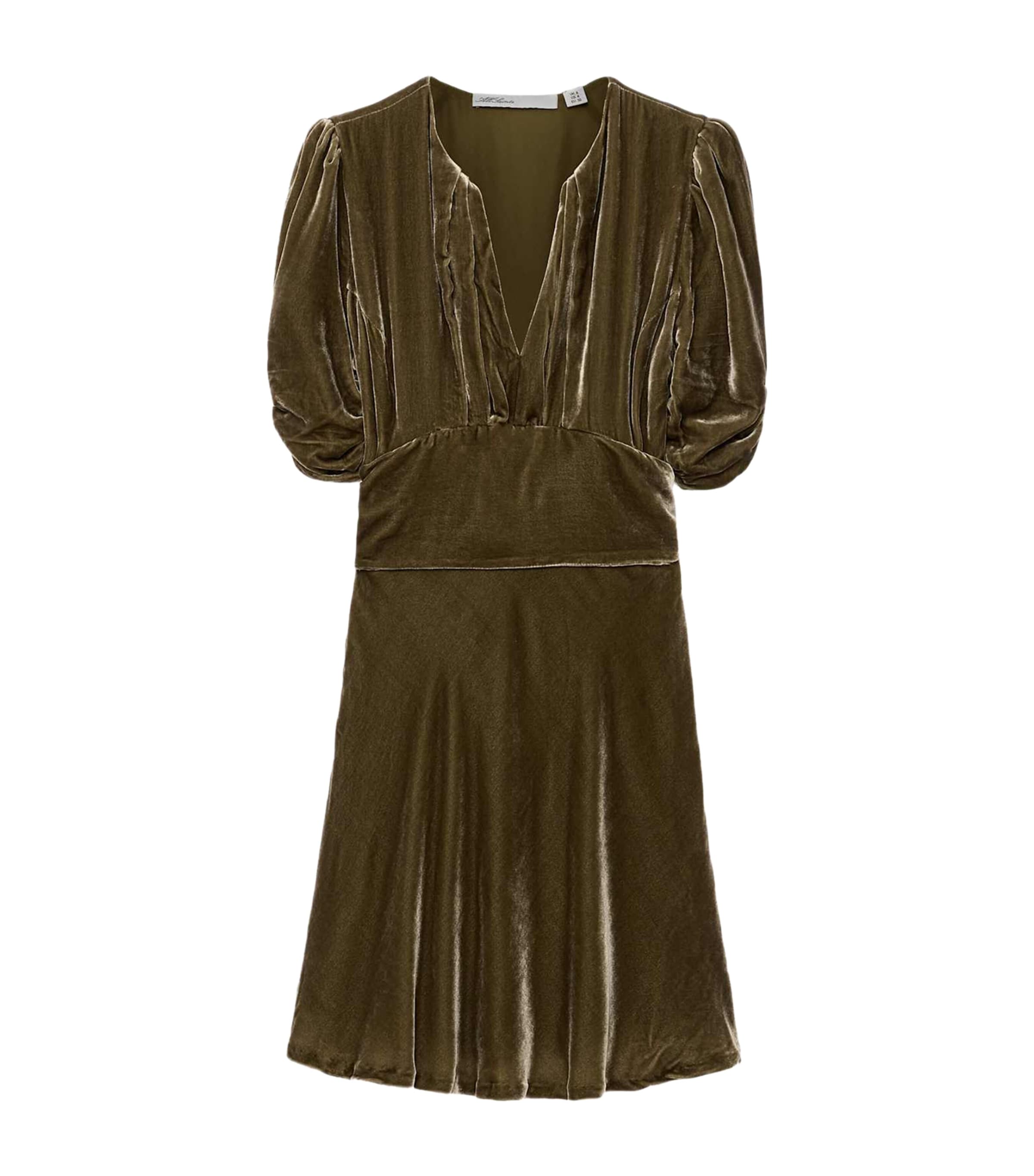 AllSaints Womens Velvet Ena Mini Dress Velvet Khaki Green