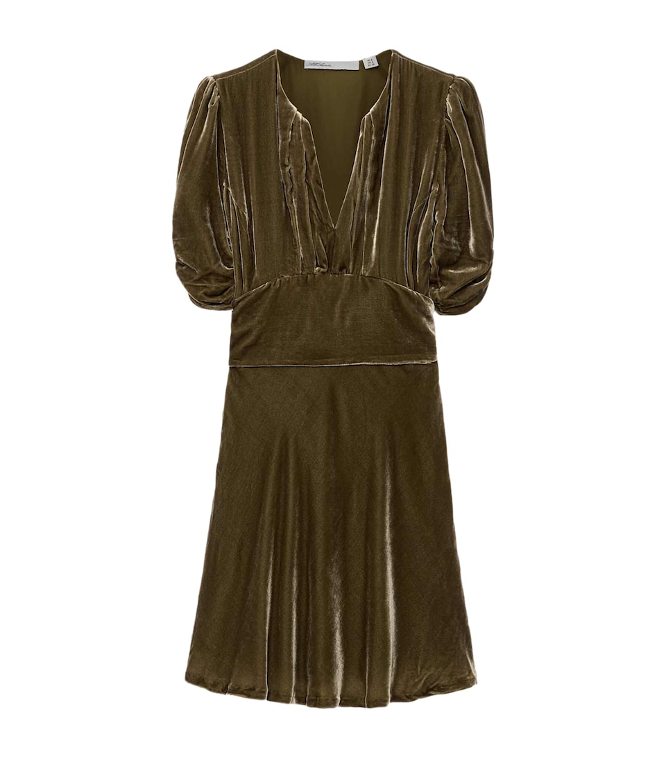 AllSaints Womens Velvet Ena Mini Dress Velvet Khaki Green